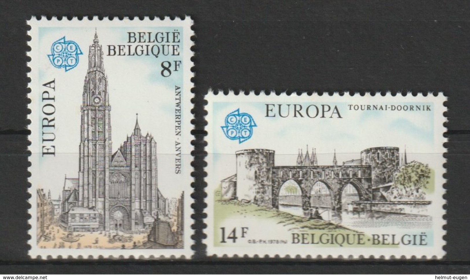 MiNr. 1943 - 1944  Belgien / 1978, 6. Mai. Europa: Baudenkmäler. Komb. StTdr. Und RaTdr. (56, Querformat ), Papier Ph.; - Ungebraucht