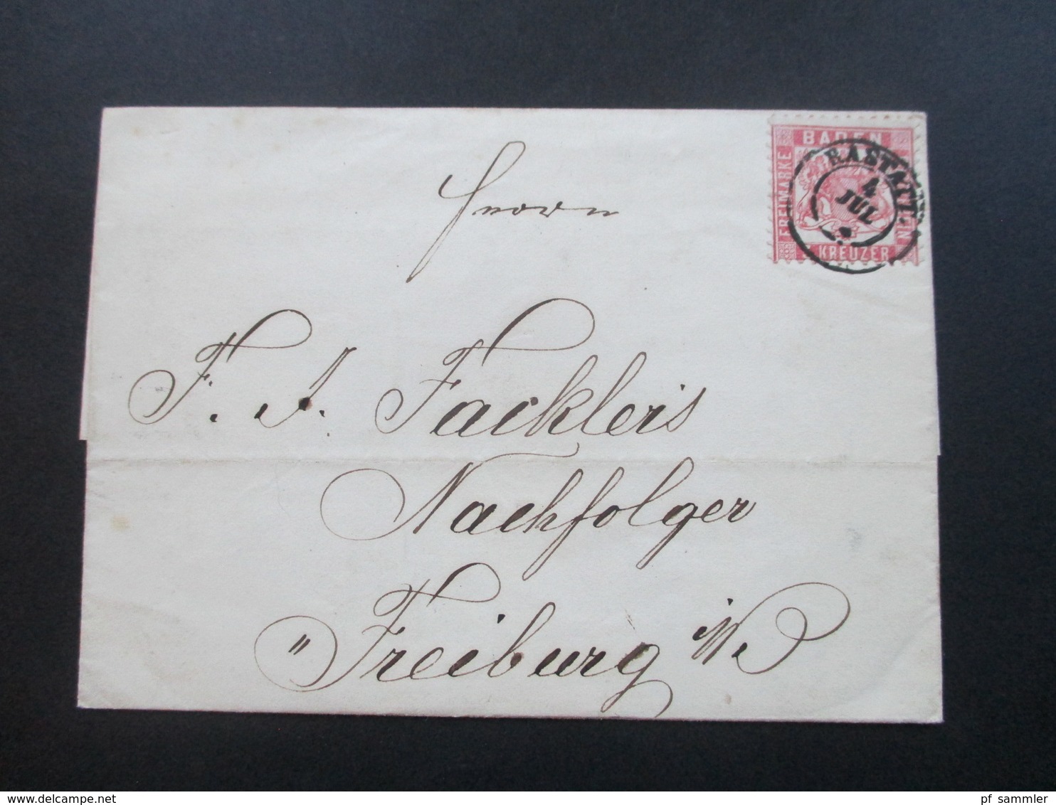 AD Baden 1866 Insgesamt 4 Stempel! Gr. Bad. Bahnpost Jul 66 Zug 7 Und Zug 22 Rastat Nach Freiburg - Lettres & Documents