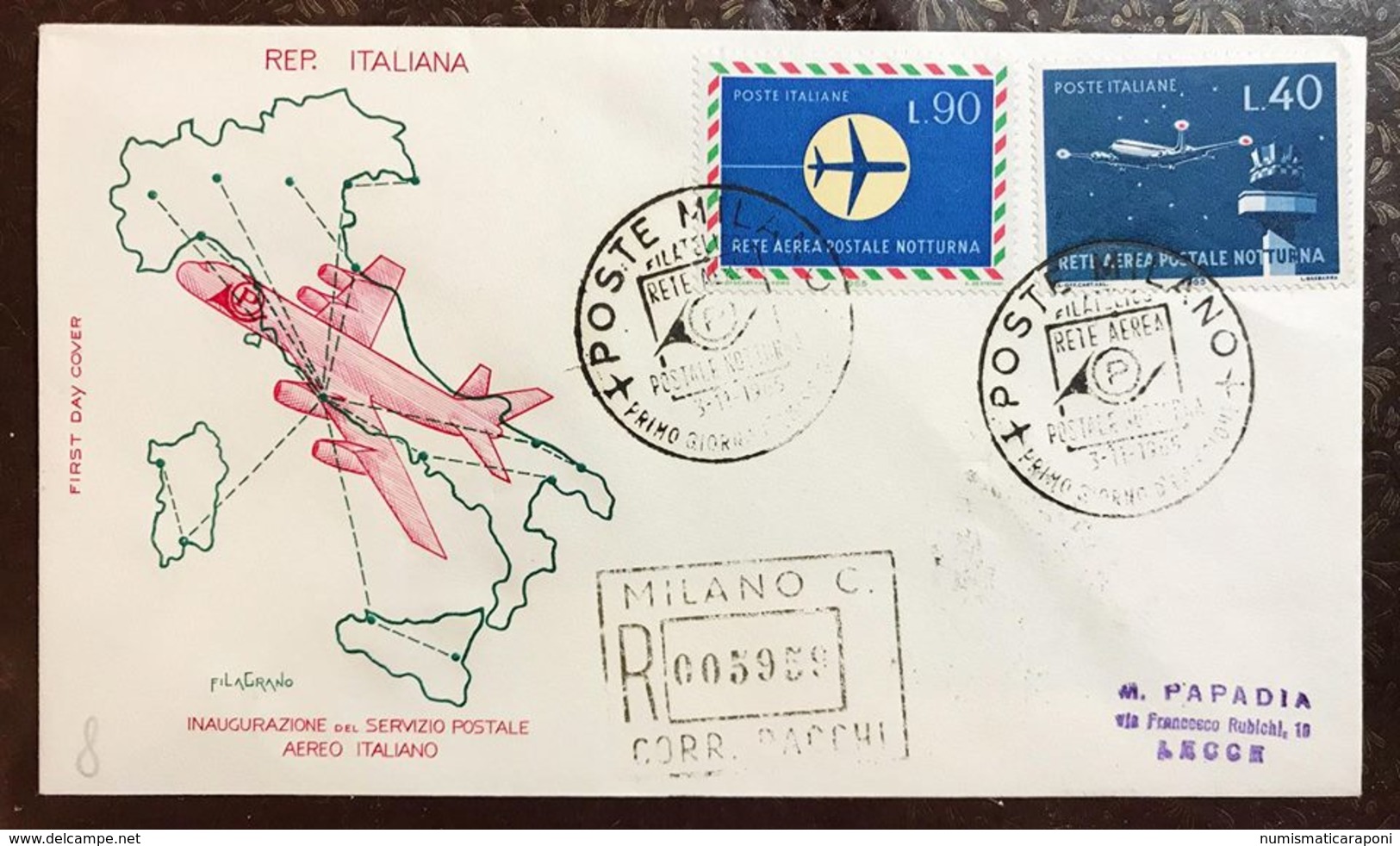 Italia Busta Primo Giorno 1965 Inaugurazione Del Servizio Postale Italiano Raccomandata Cod.bu.242 - 1961-70: Marcophilia