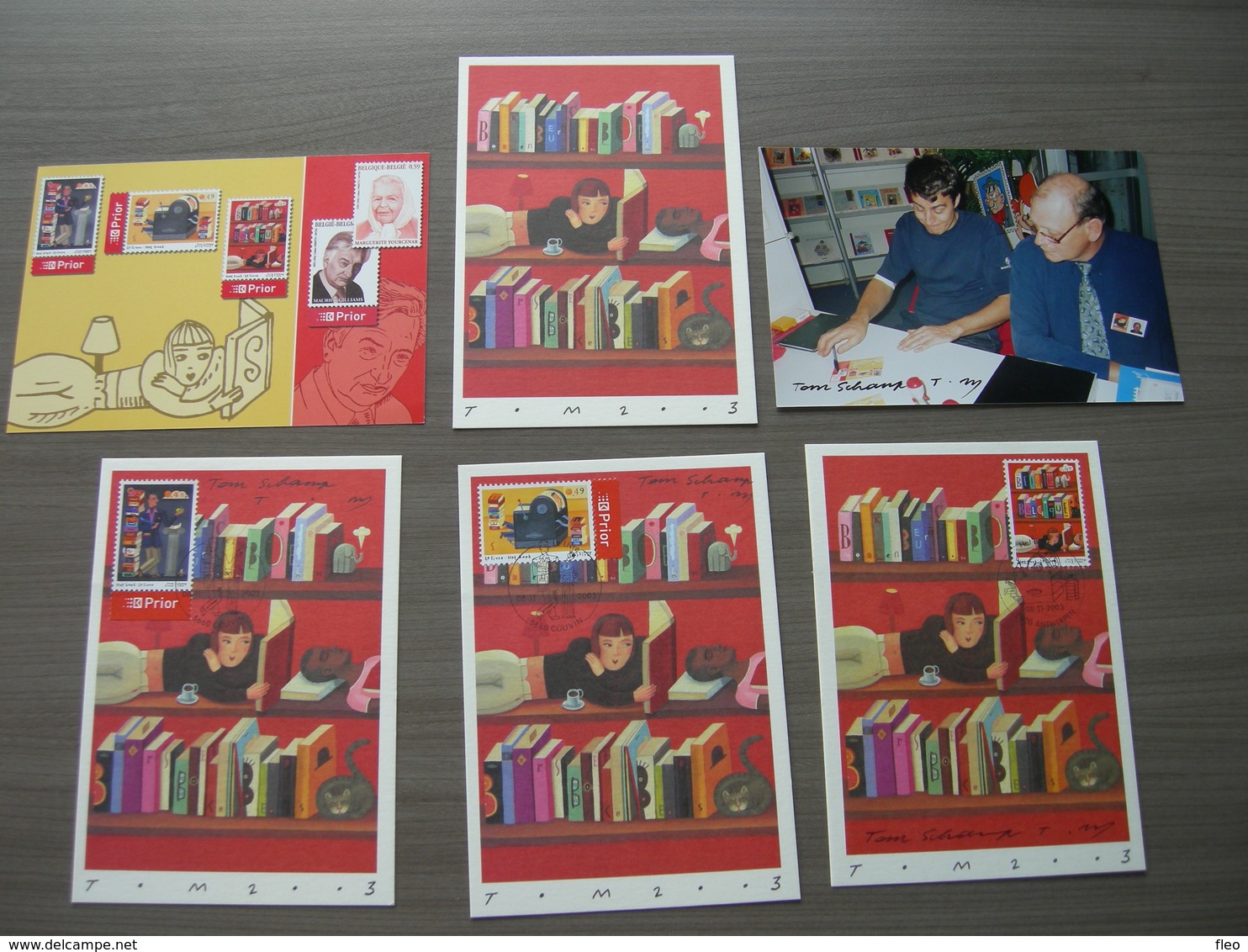BELG.2003 3218 3219 & 3220 Serie Op Maxikaarten Met Handtekening , Samen Met Foto Van  TOM SCHAMP Terwijl Hij Kaarten Si - 2001-2010