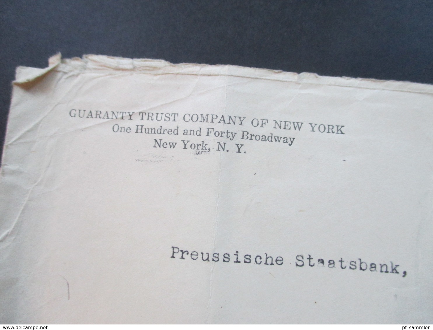 USA 1920 GA Umschlag Mit Zusatzfrankatur Und Perfin / Lochung! Guaranty Trust Company Of New York - Brieven En Documenten