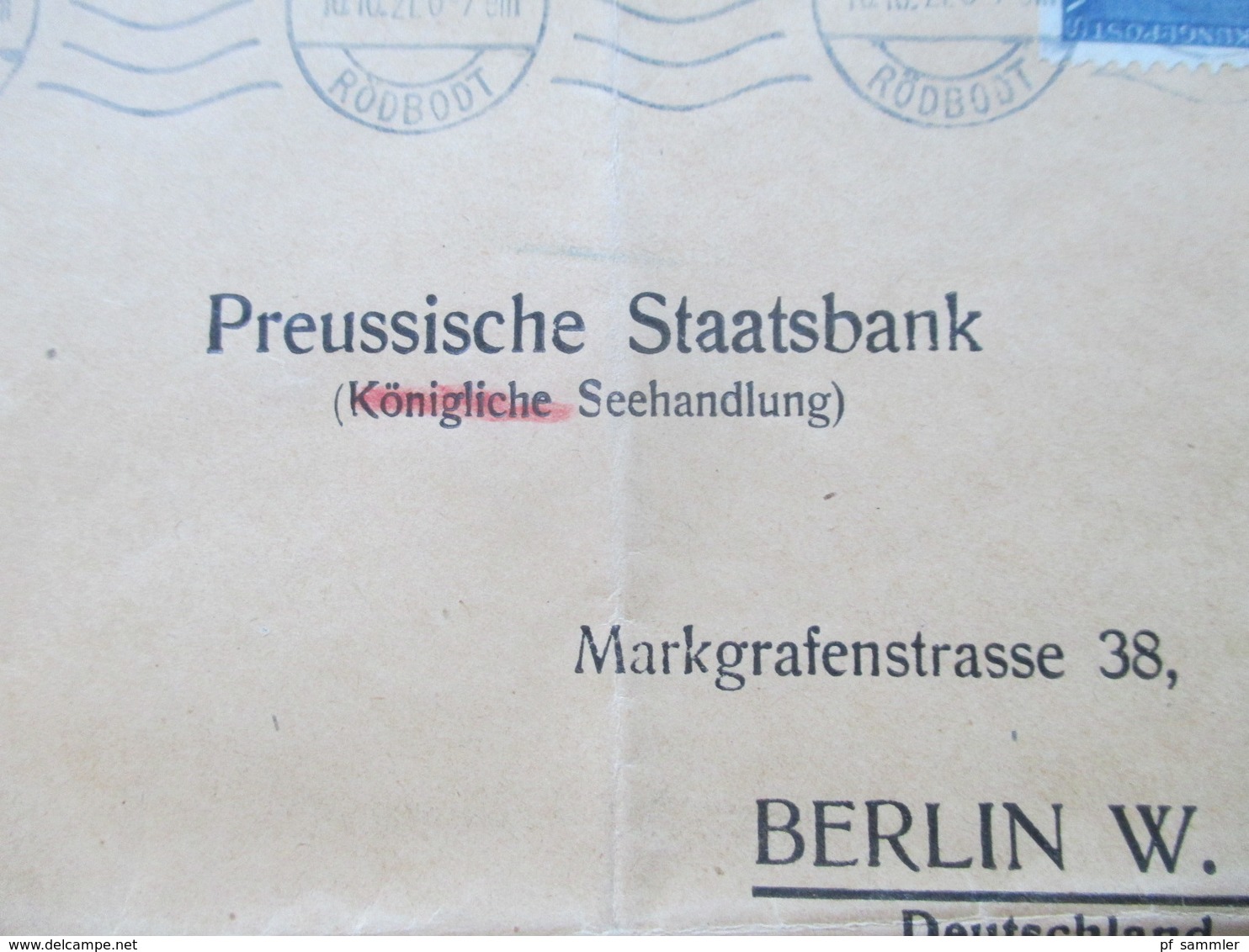 Schweden 1921 Beleg Der Aktiebolaget Svenska Handelsbanken Stockholm An Die Preuss. Staatsbank Seehandlung - Brieven En Documenten