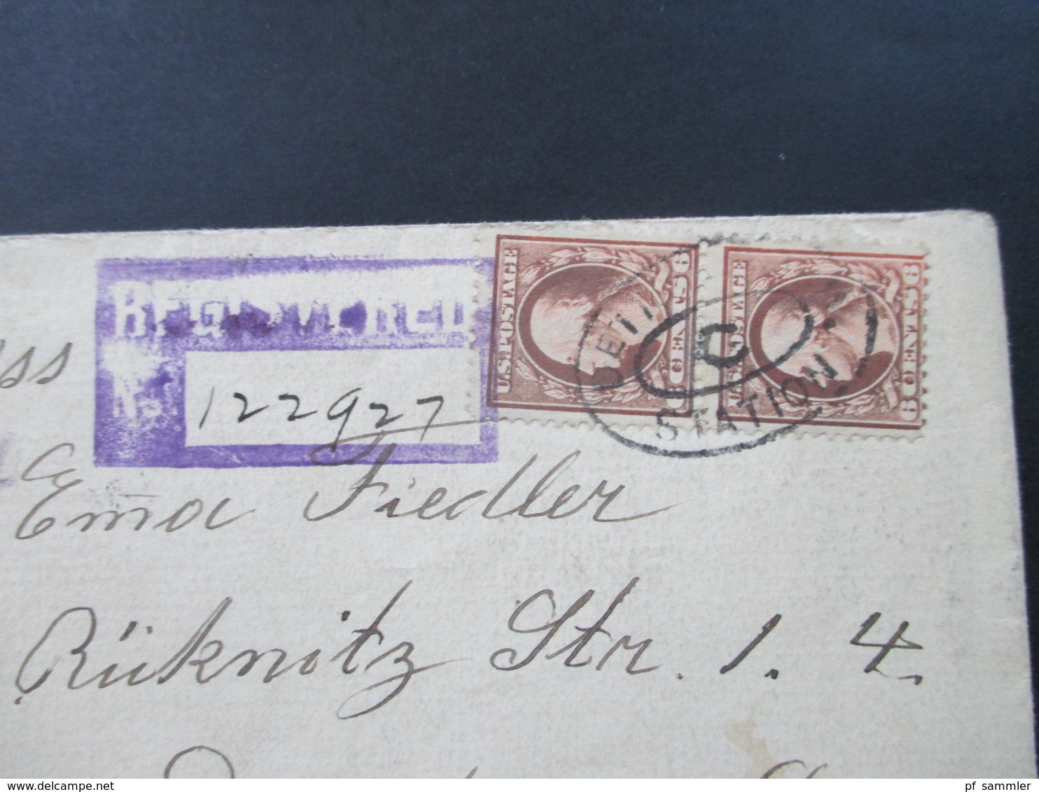 USA 1913 Registered Mail / Letter Nach Dresden Mit Gestempeltem R-Zettel. Viele Stempel - Briefe U. Dokumente