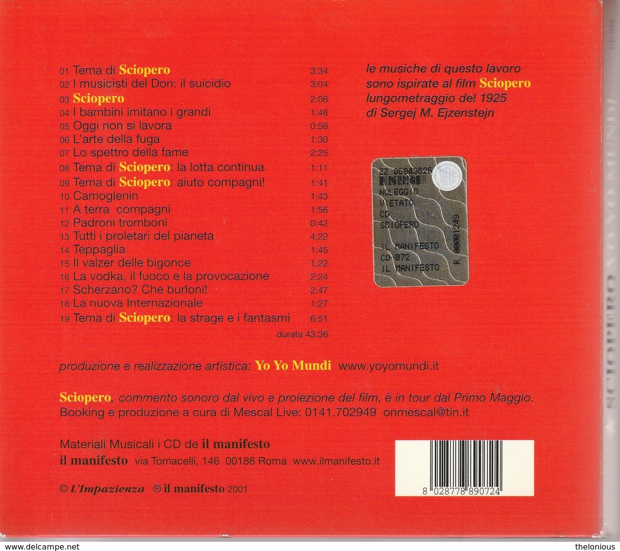 # Cd Yo Yo Mundi: Sciopero - Il Manifesto CD 072 - Rock