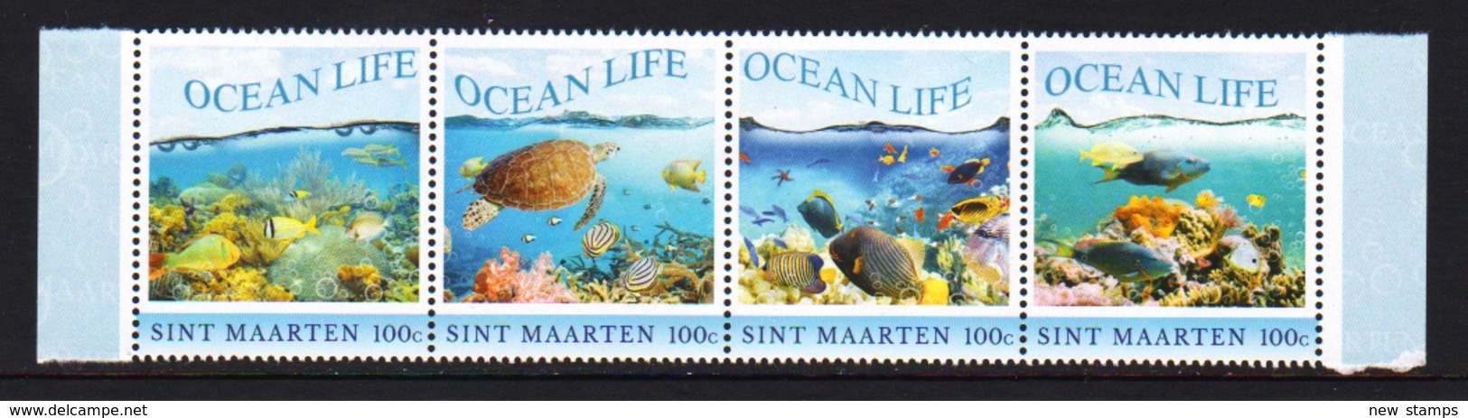 St. Maarten 2018 Marine Life Turtle Fishes Strip Of 4v MNH - Meereswelt