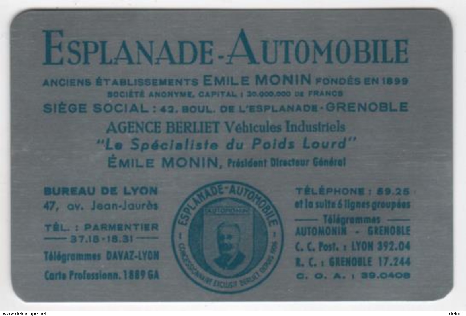 CALENDRIER 1954 Métal Esplanade Automobile Emile Monin Agence BERLIET - Petit Format : 1941-60