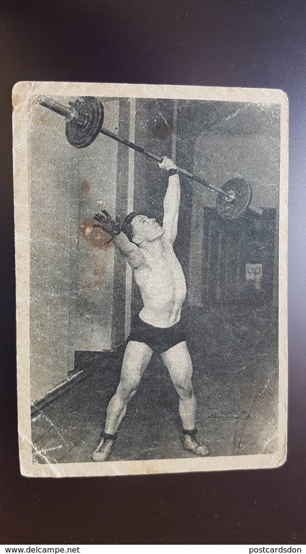 SOVIET SPORT. Weightlifter Shishkov. OLD Postcard 1930s - USSR WEIGHTLIFTING - Weightlifting