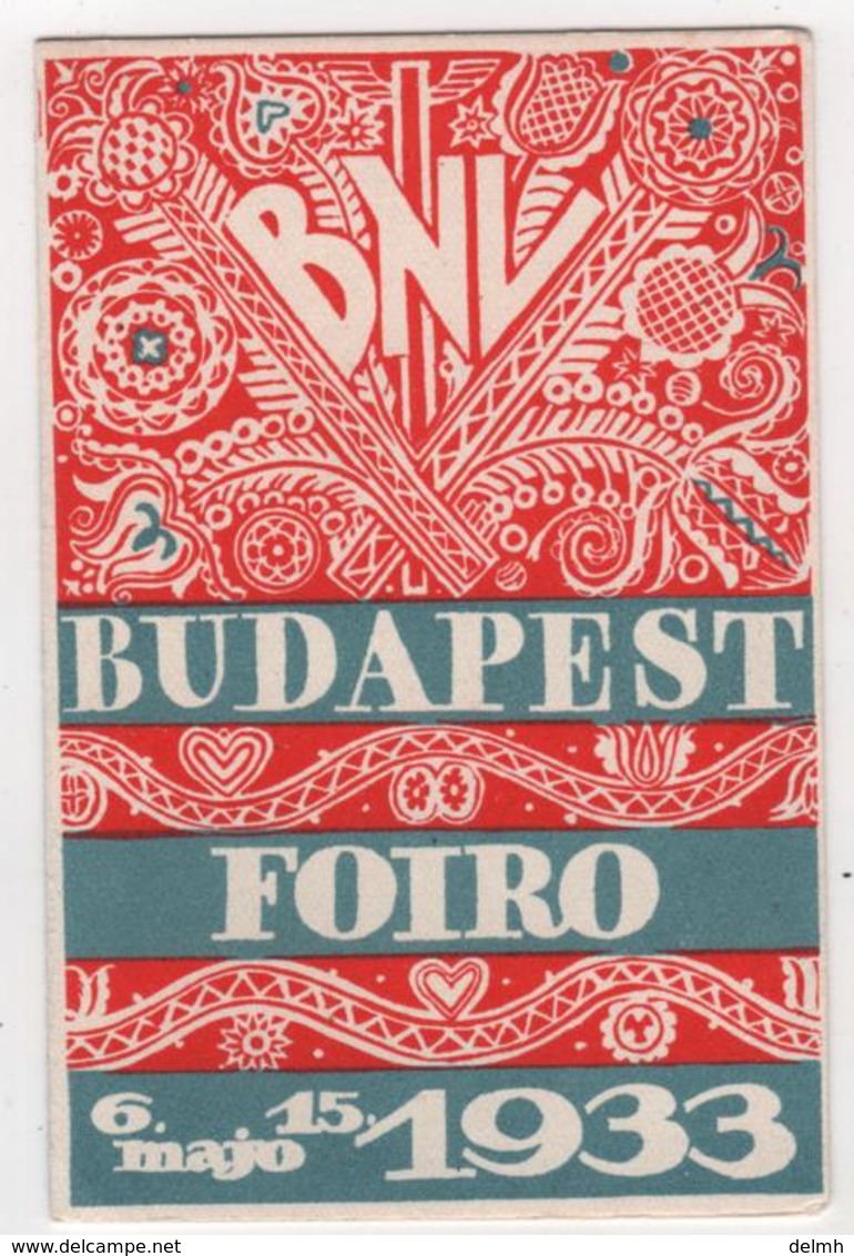 CALENDRIER 1933 BNL Budapest Foiro Hongrie - Small : 1961-70