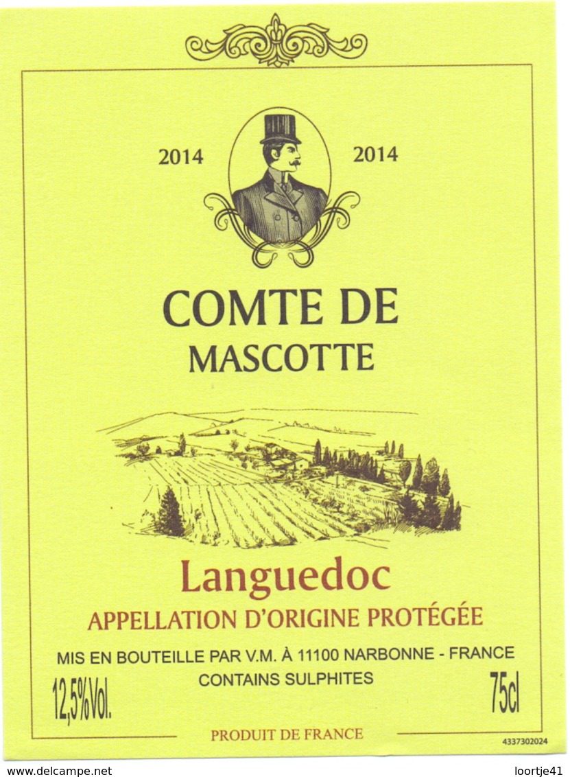 Etiket Etiquette - Vin - Wijn - Languedoc - Comte De Mascotte 2014 - Languedoc-Roussillon