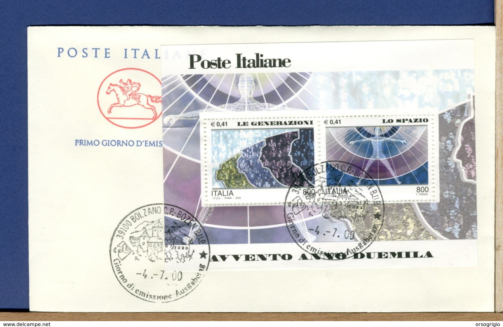 ITALIA - FDC CAVALLINO 2000 -  FOGLIETTO AVVENTO ANNO DUEMILA - GENERAZIONI  -  SPAZIO - FDC