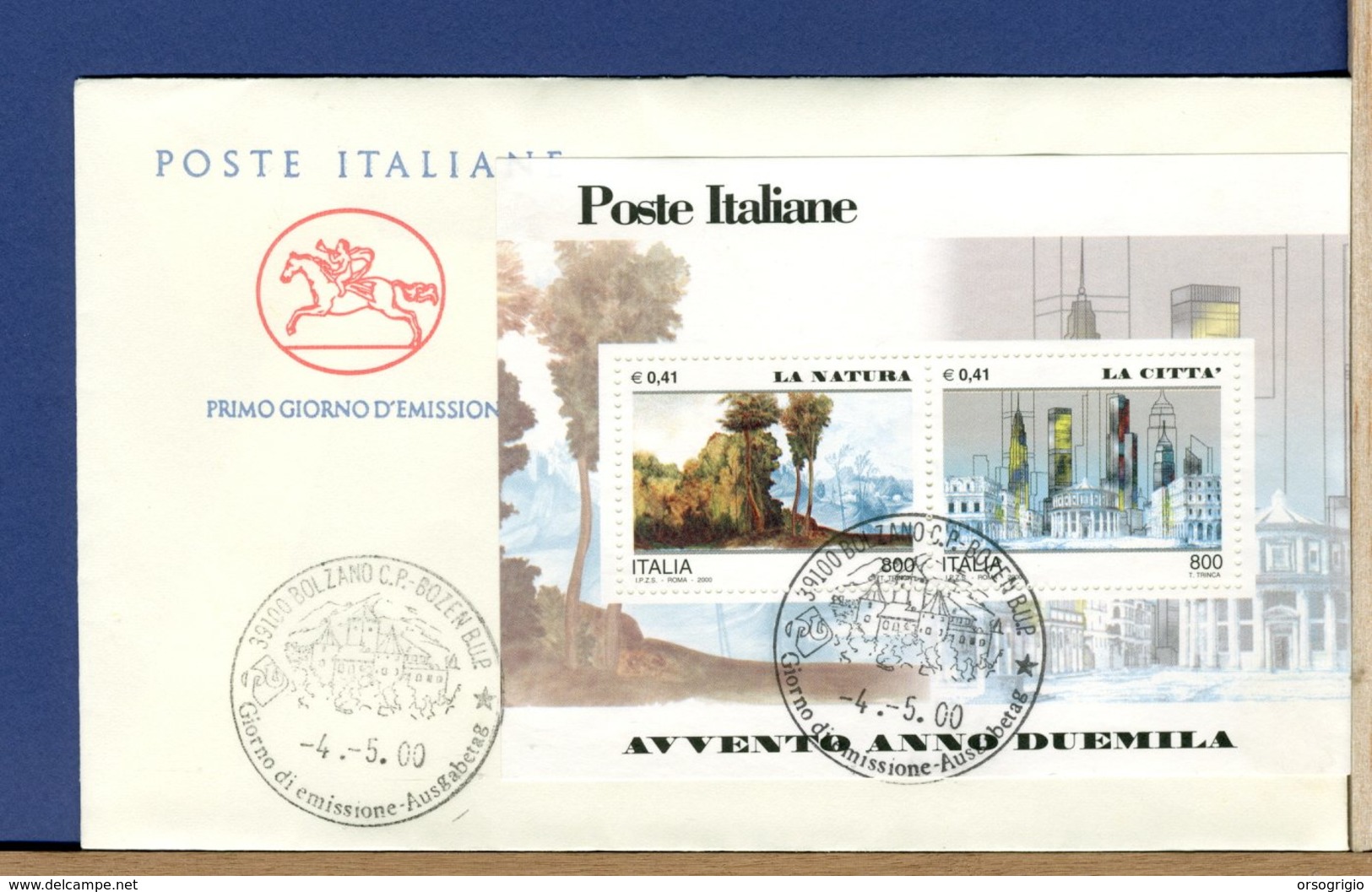 ITALIA - FDC CAVALLINO 2000 -  FOGLIETTO AVVENTO ANNO DUEMILA - LA NATURA - LA CITTA' - FDC