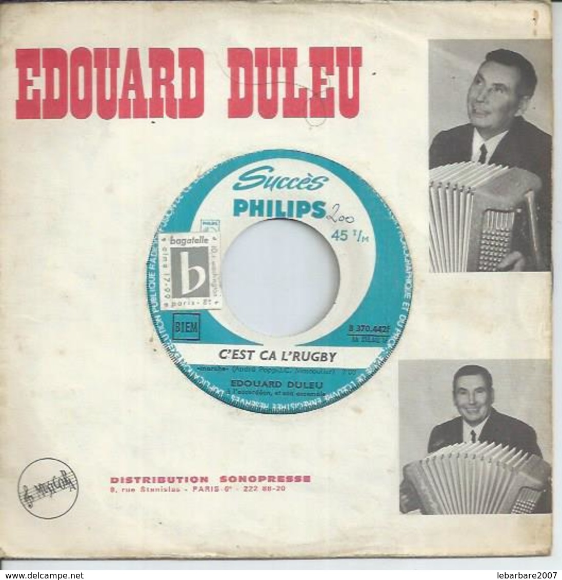 45 Tours SP - EDOUARD DULEU  - PHILIPS 370442  " C'EST CA L'RUGBY " + 1  ( JUKE-BOX ) - Other - French Music