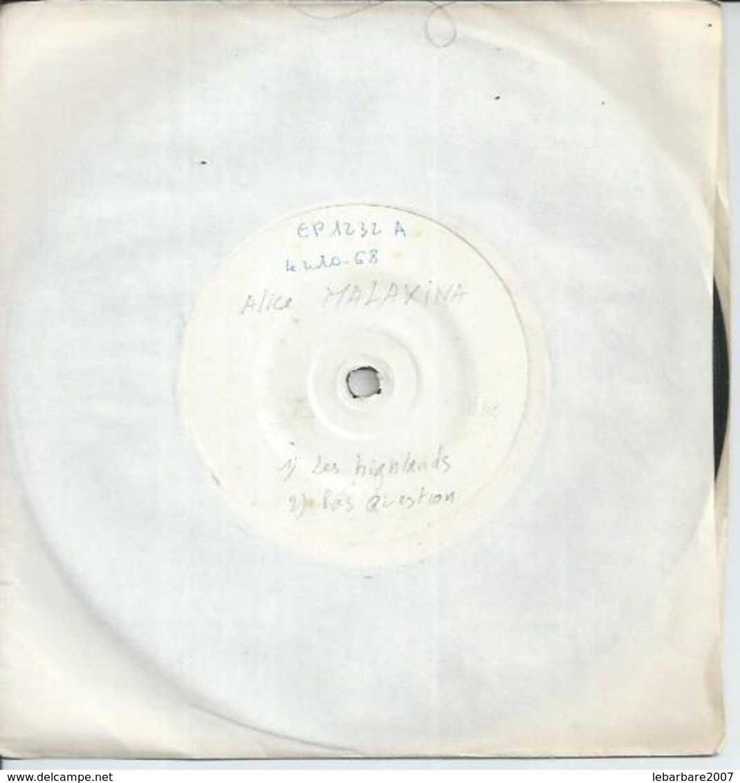 45 Tours EP - ALICE MALAKINA  - EP 1232  " LES HIGHLANDS " + 3  ( HORS COMMERCE 2/10/68 ) TEST PRESSAGE - Altri - Francese