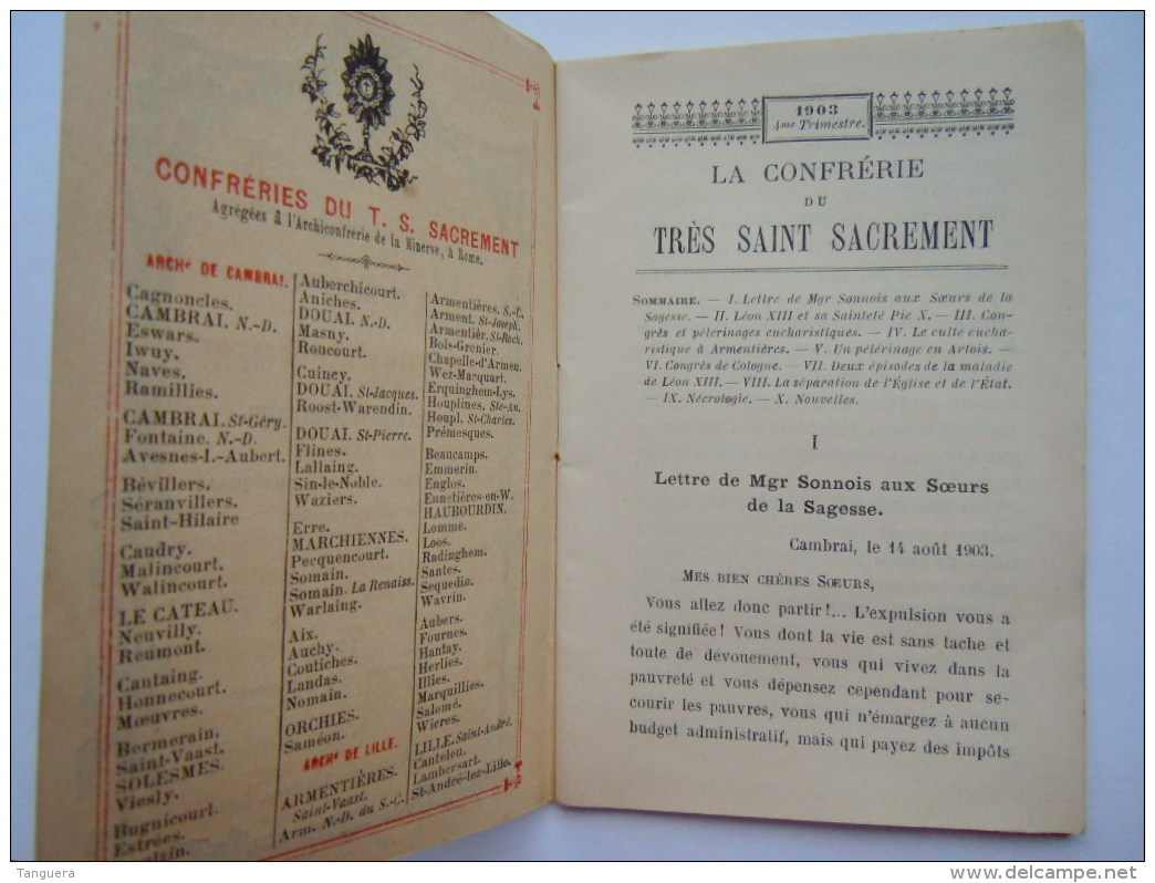 La Confrérie Du Très Saint Sacrement Bulletin Trimestriel 1903 N° 16 Diocèse De Cambrai 32  Pages Form. 9 X 13,3 Cm - Religion & Esotérisme