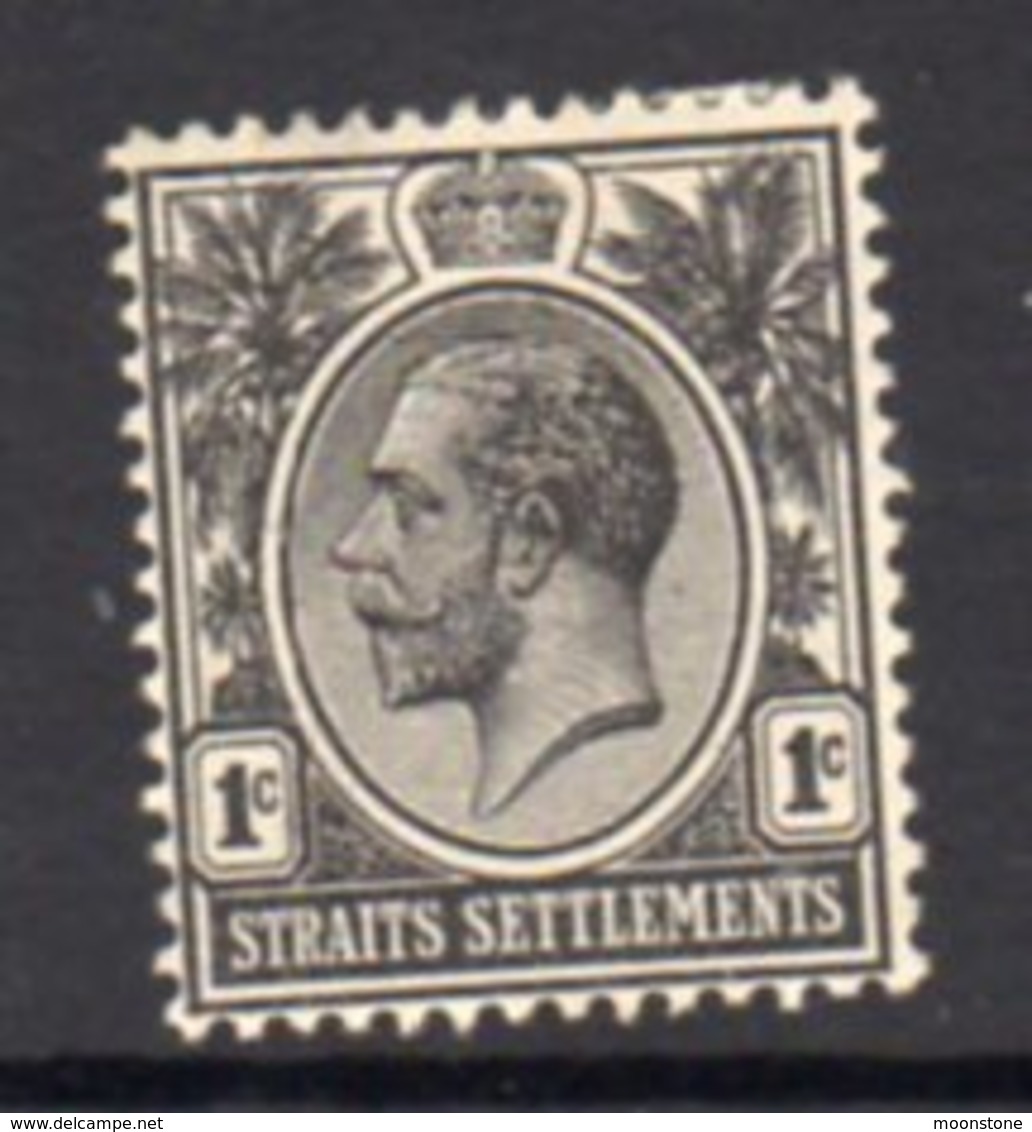 Malaya Straits Settlements GV 1912-23 1c Black, Wmk. Multiple Crown CA, Hinged Mint, SG 194 - Straits Settlements