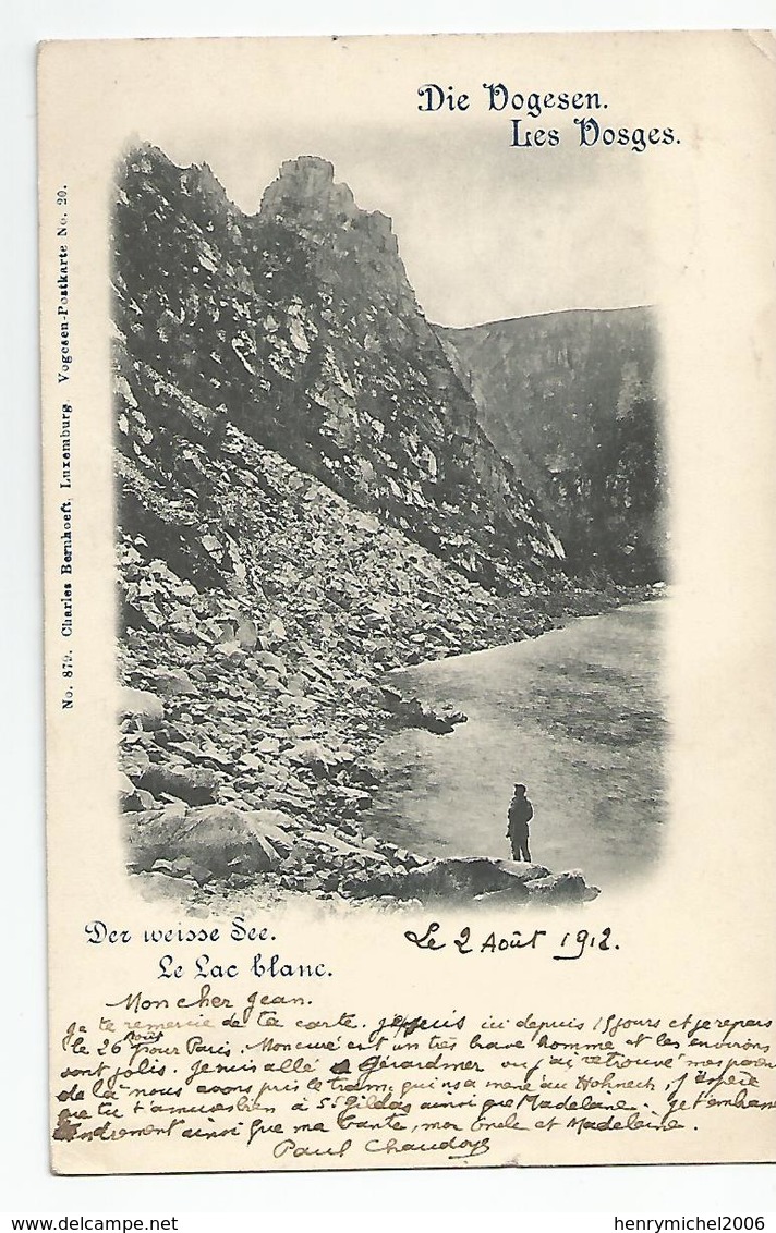 88 Vosges Le Lac Blanc Die Vogesen Cachet Wildenstein 1912 - Sonstige & Ohne Zuordnung