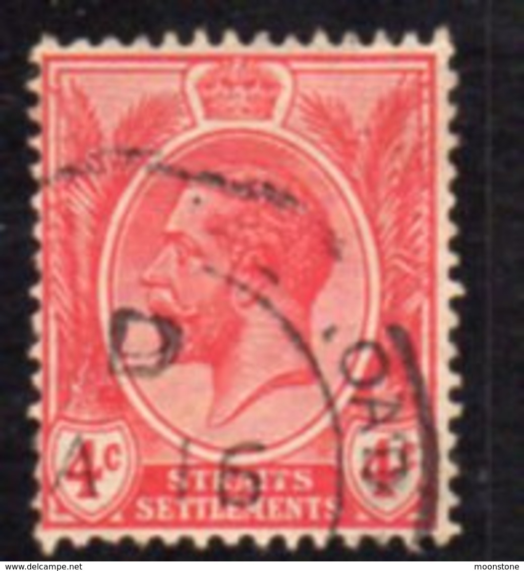 Malaya Straits Settlements GV 1912-23 4c Rose-scarlet, Wmk. Multiple Crown CA, Used, SG 198 - Straits Settlements