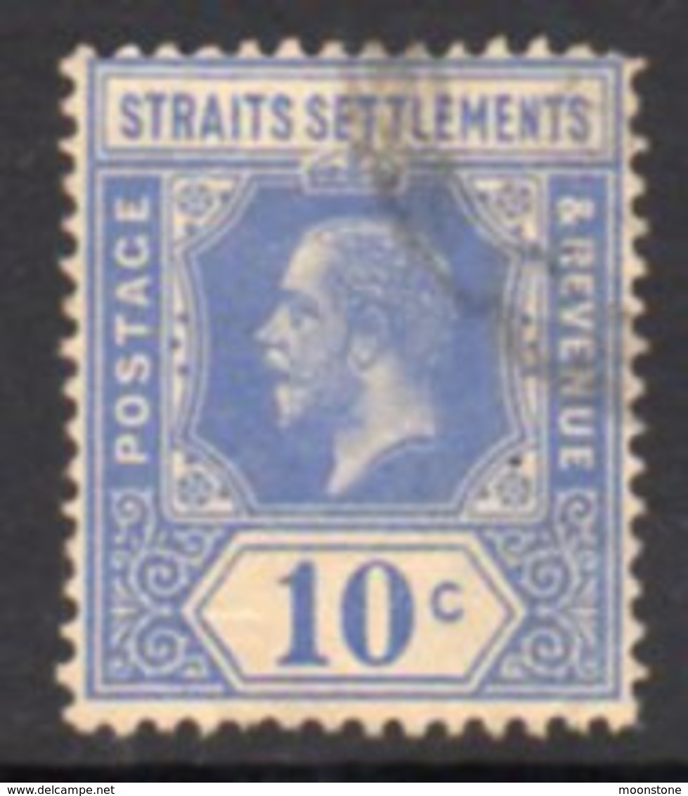 Malaya Straits Settlements GV 1912-23 10c Bright Blue, Wmk. Multiple Crown CA, Used, SG 203a - Straits Settlements