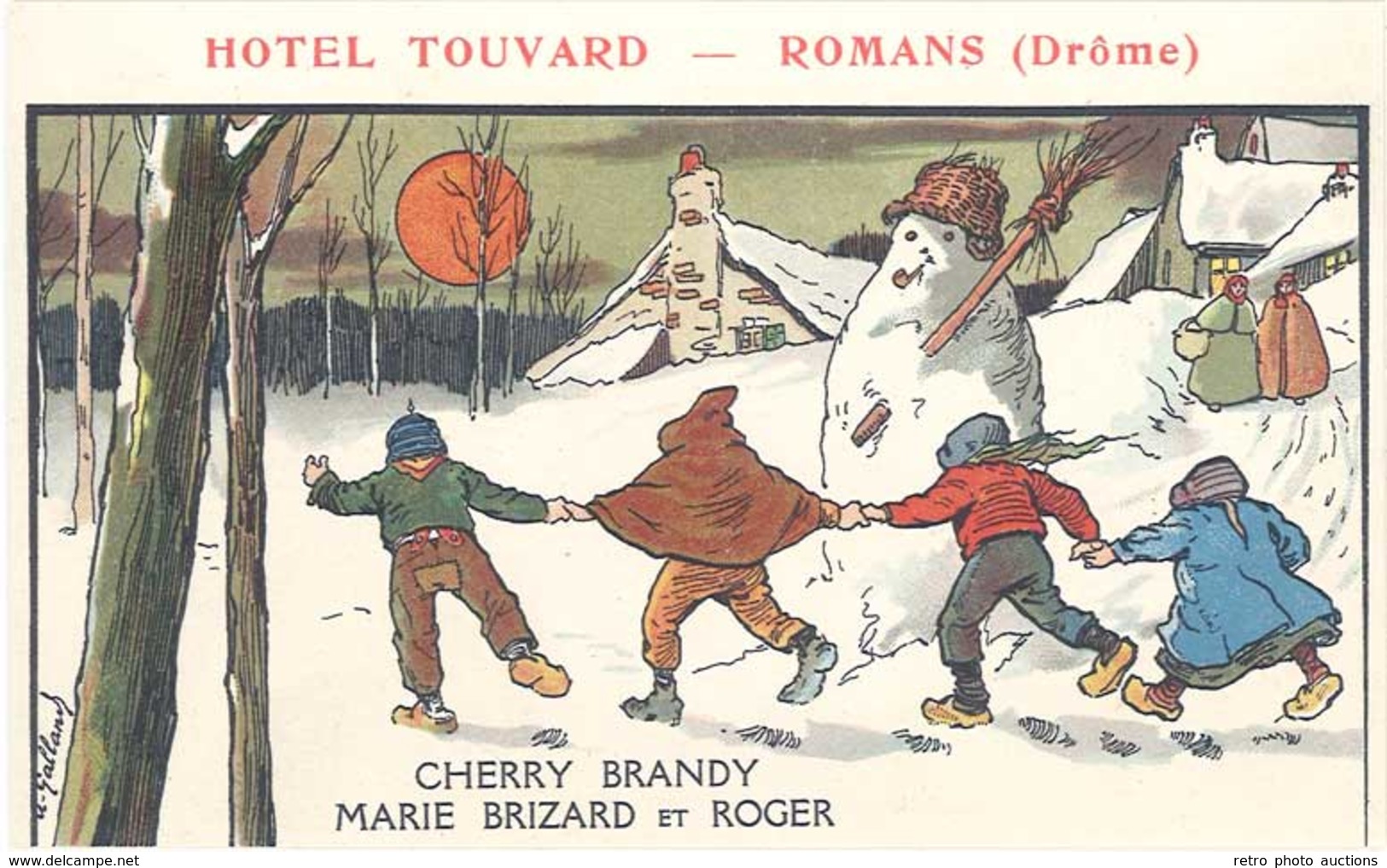 TB Hotel Touvard, Romans (Drôme) – Cherry Brandy Marie Brizard Et Roger  - Signée Galland - Publicidad