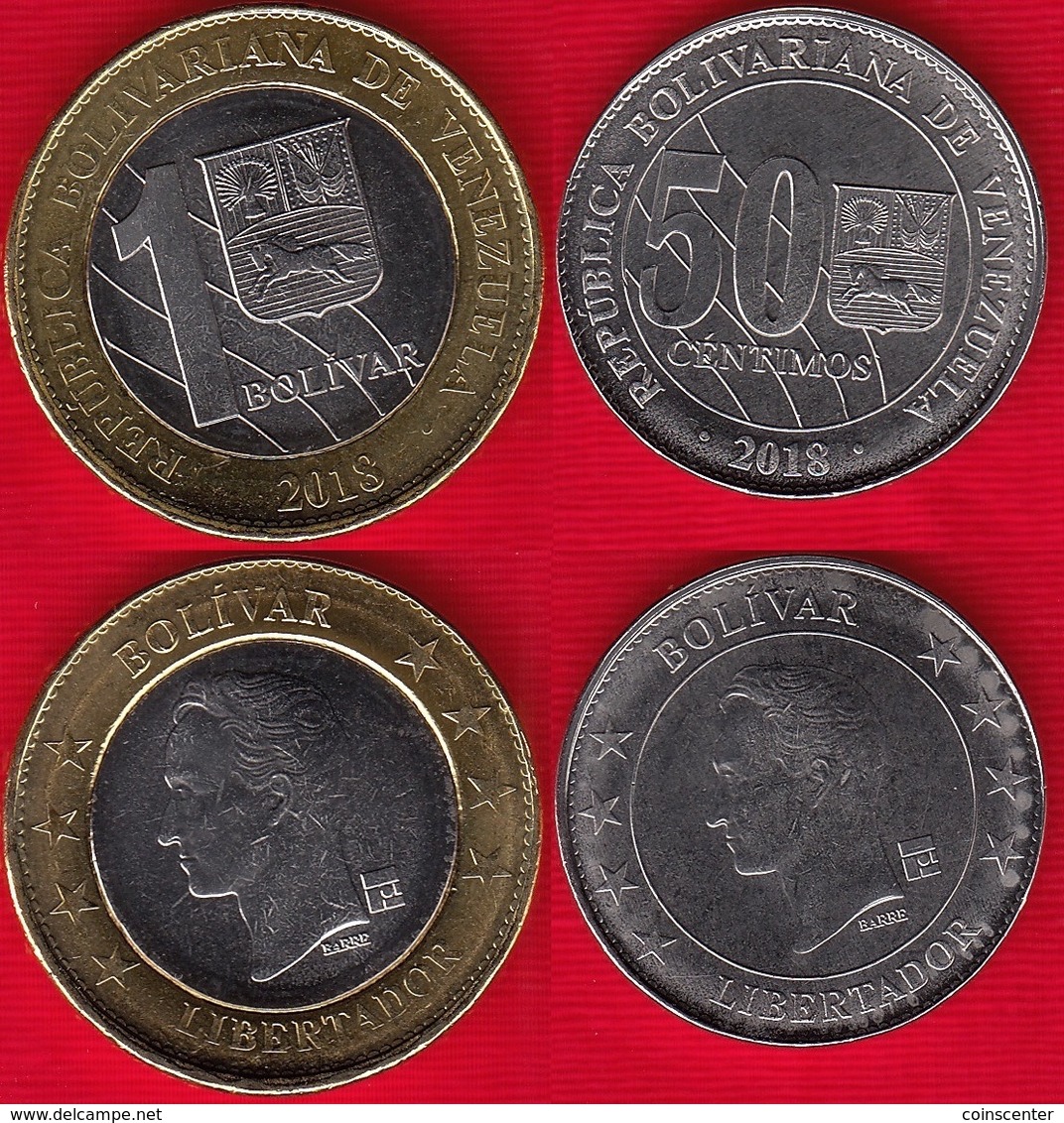 Venezuela Set Of 2 Coins: 50 Centimos - 1 Bolivar 2018 UNC - Venezuela