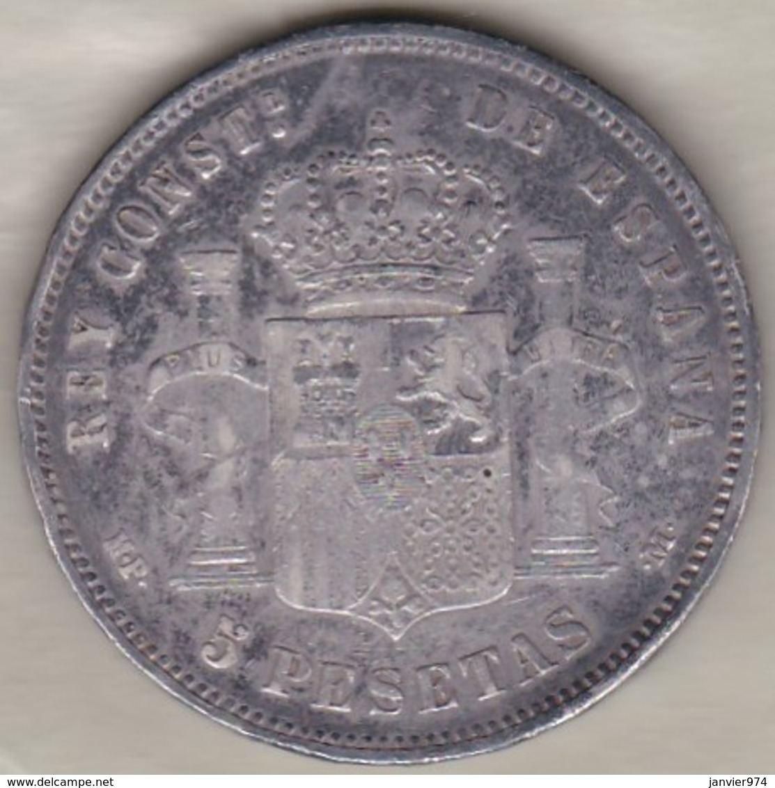 5 Pesetas 1890 MP.M. Alfonso XIII En Argent - Eerste Muntslagen