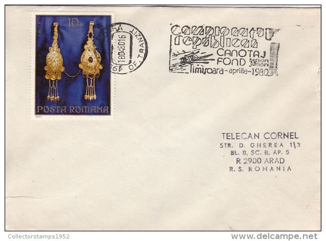 73689- NATIONAL CHAMPIONSHIP, CANOE, SPECIAL POSTMARK ON COVER, PIETROASA TREASURE STAMP, 1980, ROMANIA - Kanu