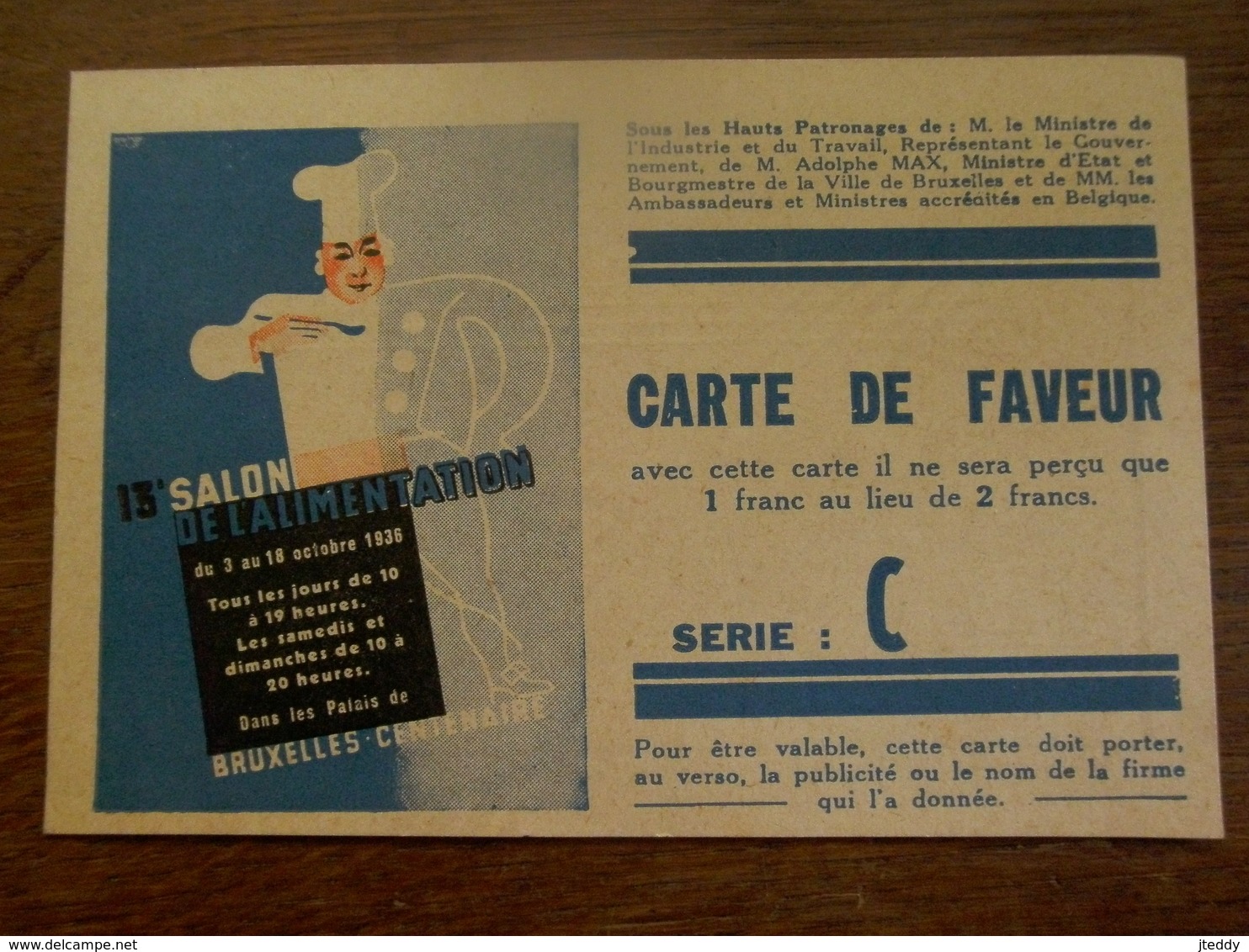 13 De.  Salon  De L' Alimentation  BRUX.   CENTENAIRE 1936 - Andere & Zonder Classificatie