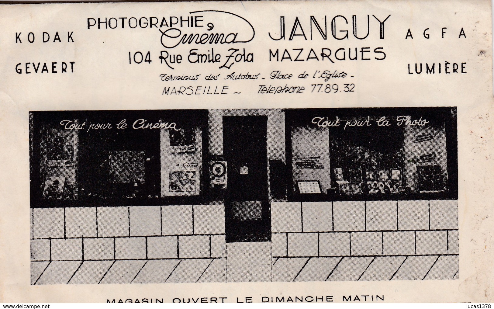 13 / MARSEILLE / MAZARGUES / POCHETTE DEVELOPPEMENT PHOTO / JANGUY / 104 RUE EMILE ZOLA - Quartiers Sud, Mazargues, Bonneveine, Pointe Rouge, Calanques