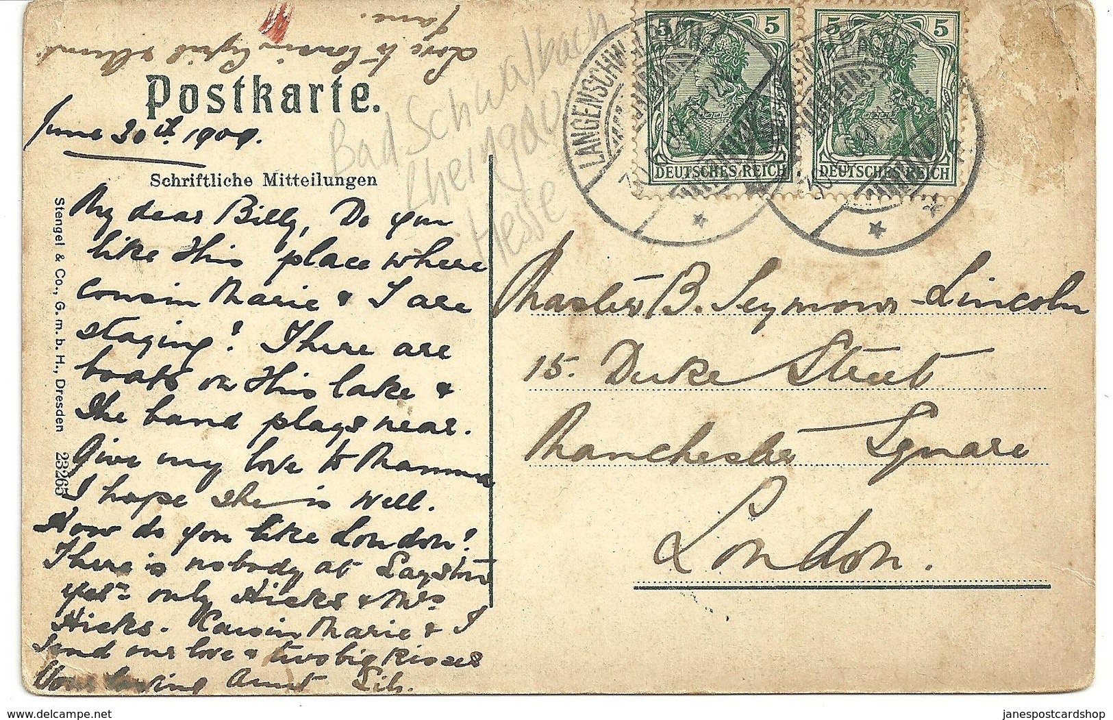 BAD SCHWALBACH - THE PARK - WITH BAD LANGENACHWALBACH POSTMARK 1909 - Bad Schwalbach