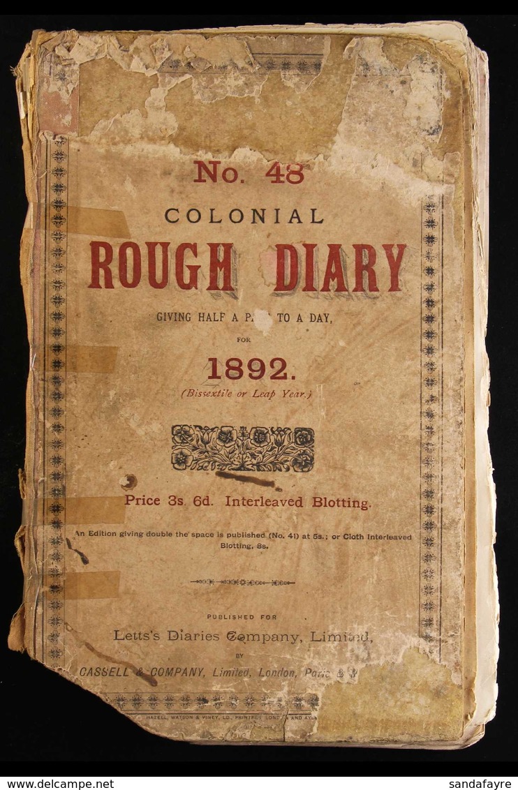 1892 FASCINATING - NATAL HARBOUR MASTER'S LOG.  A Letts "Colonial Rough Diary For 1892" (distressed Condition But Genera - Autres & Non Classés