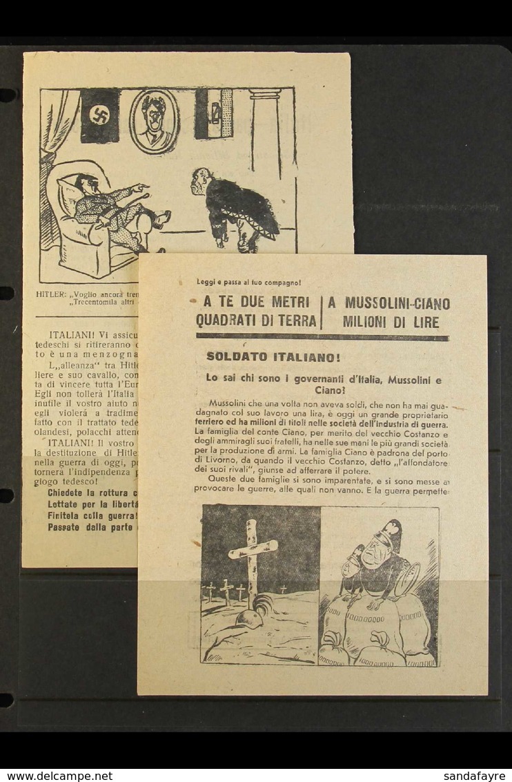 WWII SURRENDER LEAFLETS FOR THE ITALIAN ARMY IN RUSSIA 1942 Two Different Printed Propaganda Surrender Leaflets Written  - Autres & Non Classés