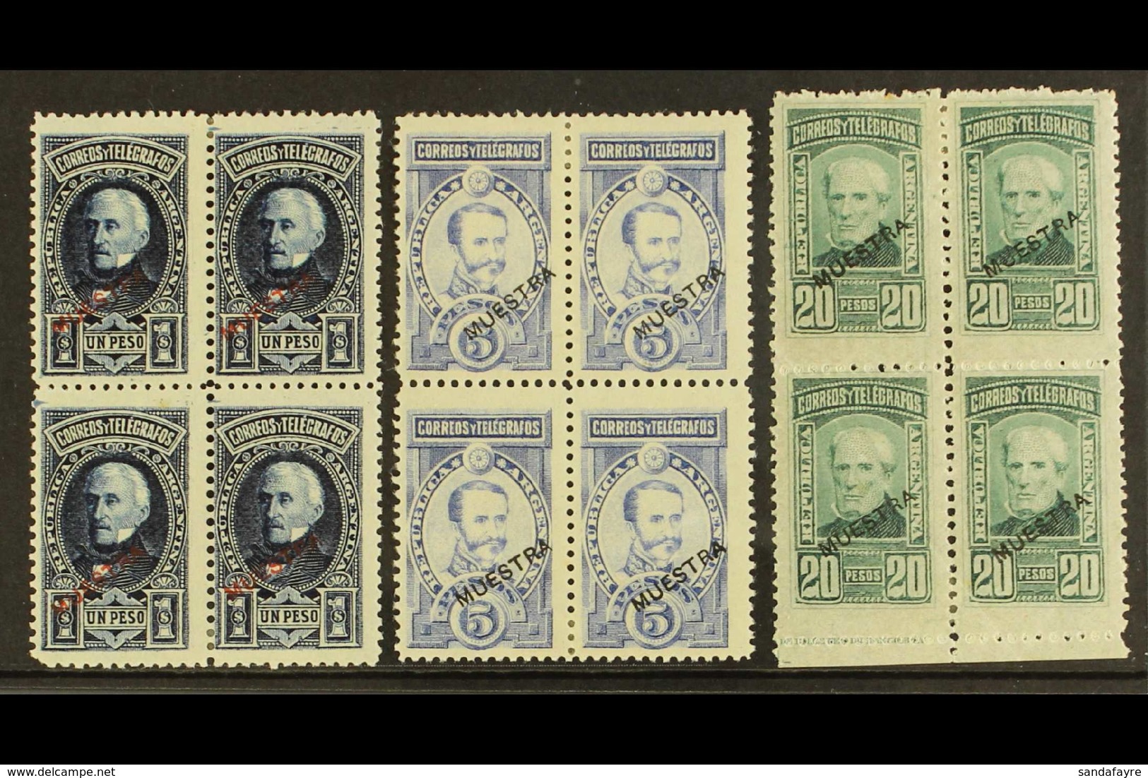 1891 SPECIMEN OVERPRINTS 1890-91 1p Deep Blue San Martin, 5p Ultramarine Lamadrid, And 20p blue-green G. Brown Top Three - Autres & Non Classés