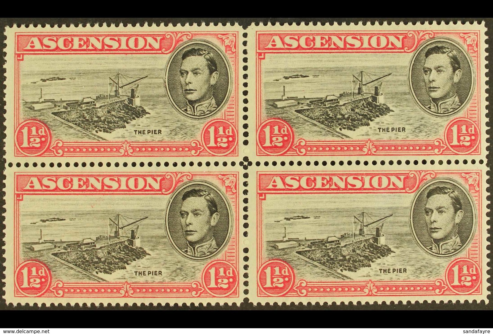 1949 1½d Black And Rose-carmine, Block Of Four With One Showing "Davit" Flaw, SG 40da, Fine Never Hinged Mint. For More  - Ascension (Ile De L')