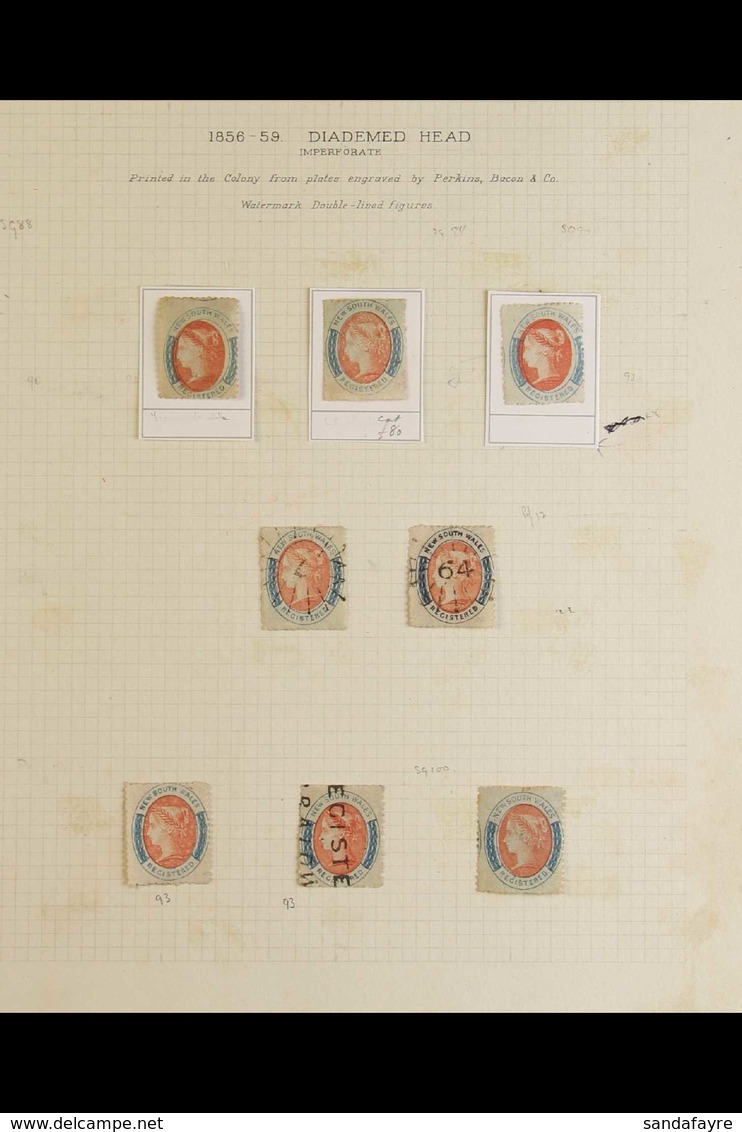 NEW SOUTH WALES 1863 "REGISTERED" (6d) With Double- Lined "6" Watermark Selection On A Single Old Album Page, Various Sh - Autres & Non Classés