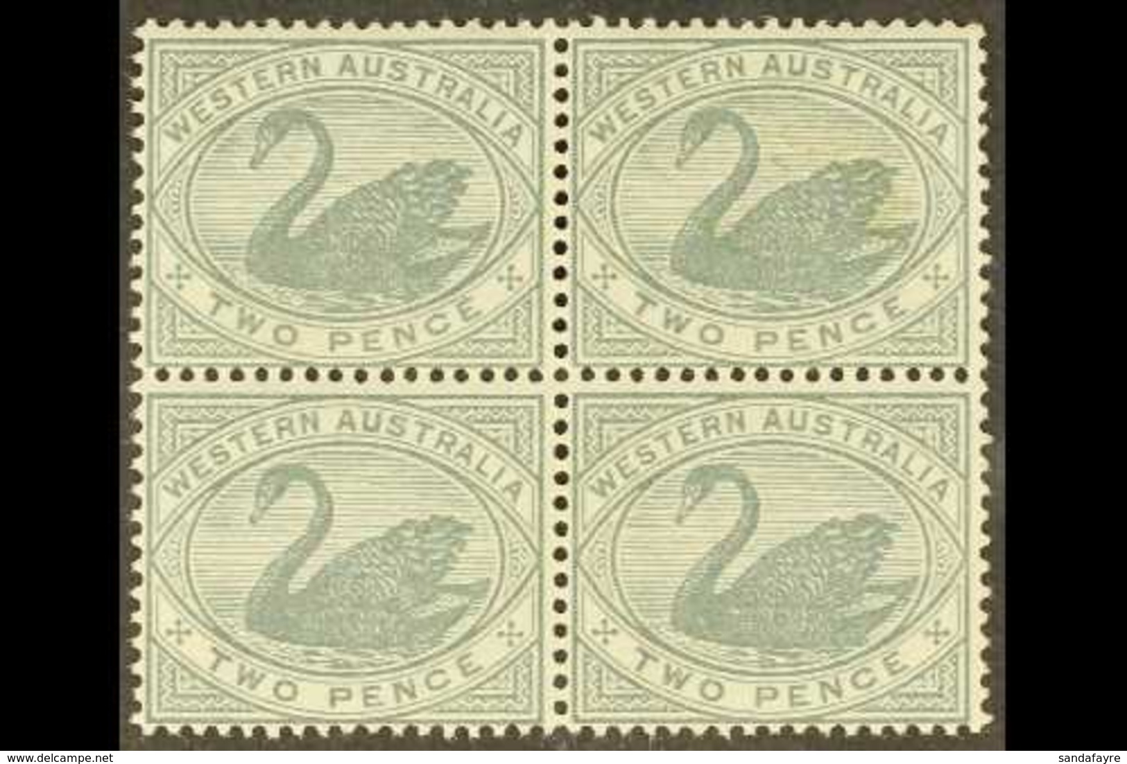 WESTERN AUSTRALIA 1885-93 2d Grey, Wmk Crown CA Sideways, BLOCK OF FOUR, SG 96a, Light Mark On Top Right Stamp, Otherwis - Autres & Non Classés