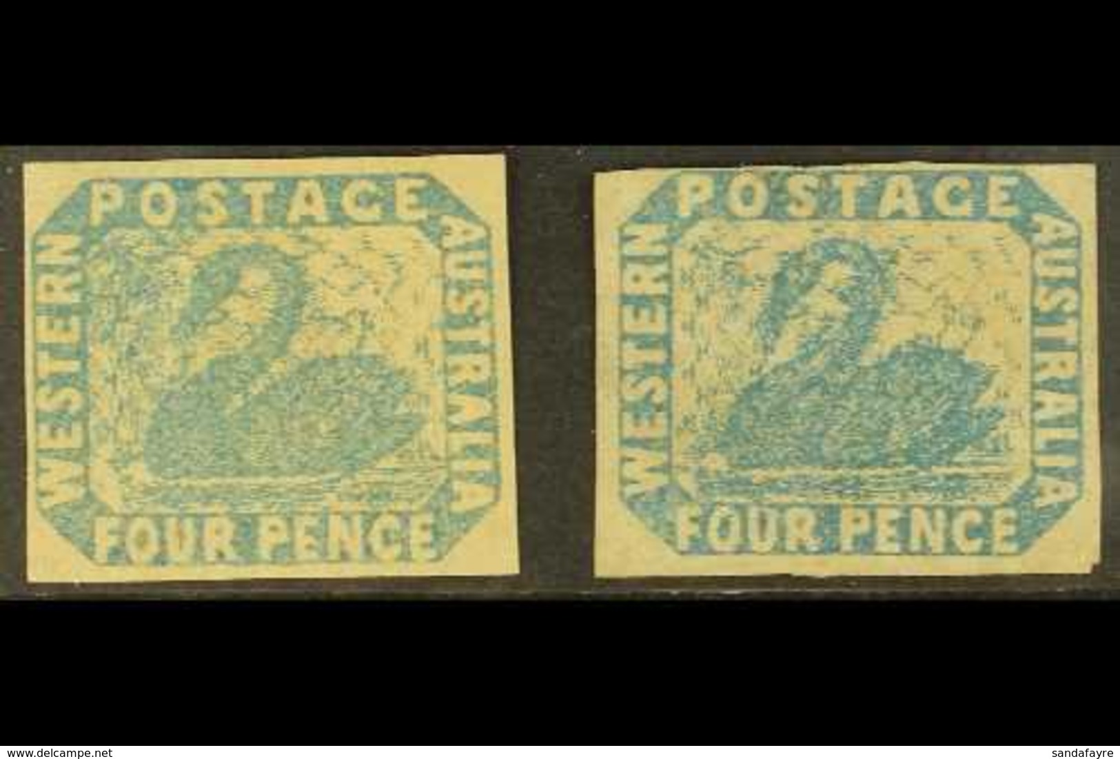 WESTERN AUSTRALIA 1854-55 4d Pale Blue & 4d Blue Imperfs., SG 3 & 3a, Unused With 4 Margins, Fresh & Attractive (2 Stamp - Andere & Zonder Classificatie