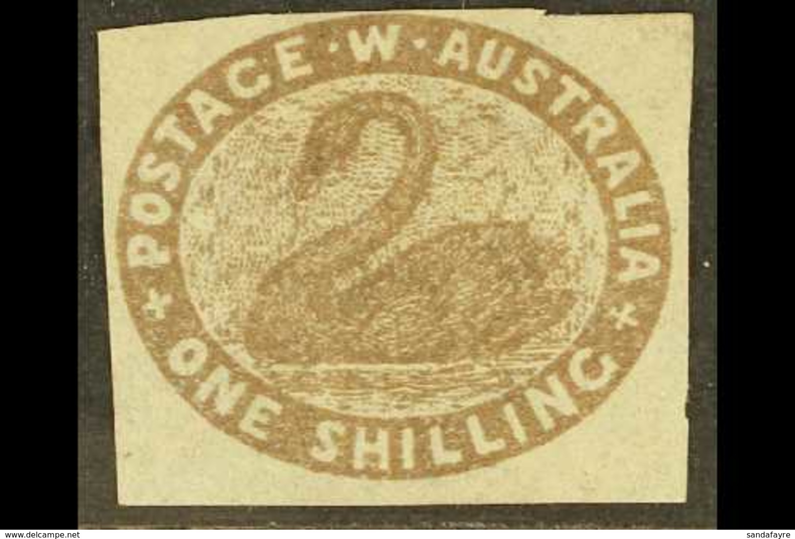 WESTERN AUSTRALIA 1854-55 1s Grey- Brown Imperf., SG 4b, Unused As Issued With 4 Close To Large Square Margins. Fresh An - Sonstige & Ohne Zuordnung