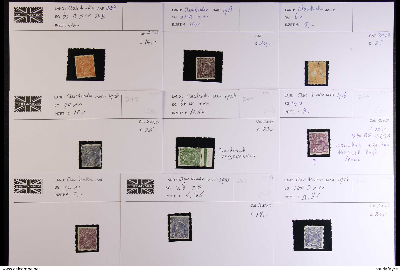 "ROO'S AND HEADS" SELECTION 1913-31 Mint And Used Range Identified By SG Numbers On A Pile Of 50 Dealers Display Cards,  - Sonstige & Ohne Zuordnung