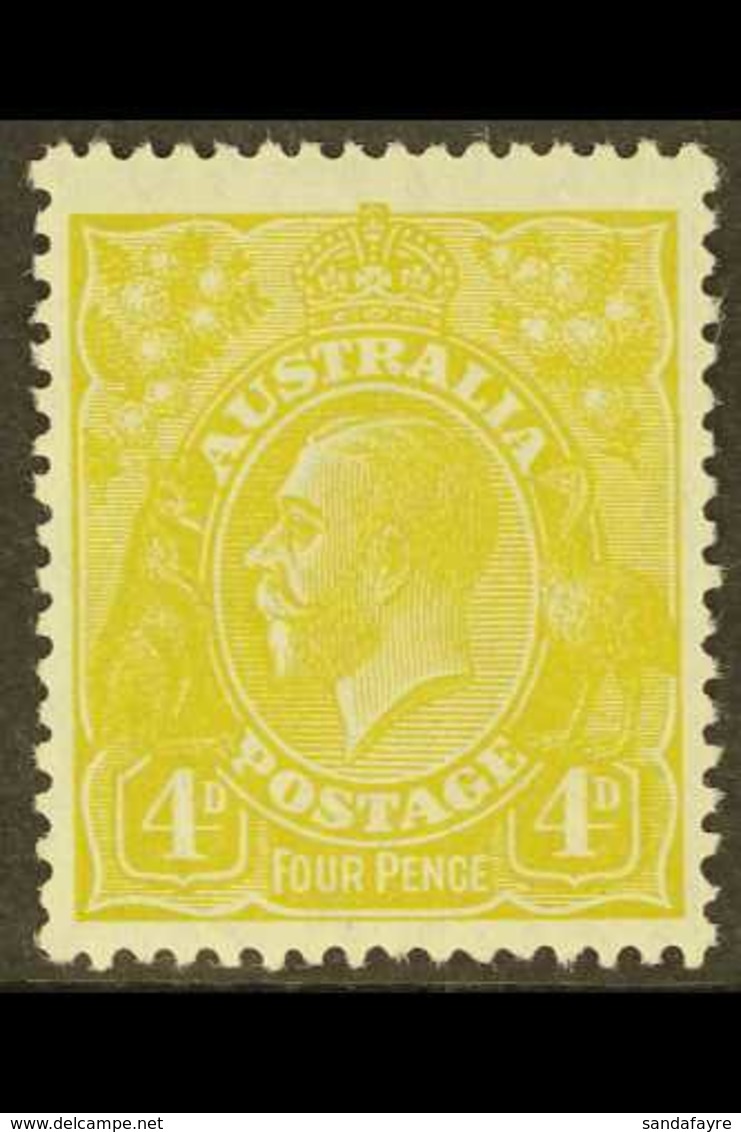 1929 4d Yellow Olive Perf 13½ X 12½, SG 102, Kangaroo's "Tongue Out" Variety, Brusden White 116(4)e, Fine Mint For More  - Autres & Non Classés