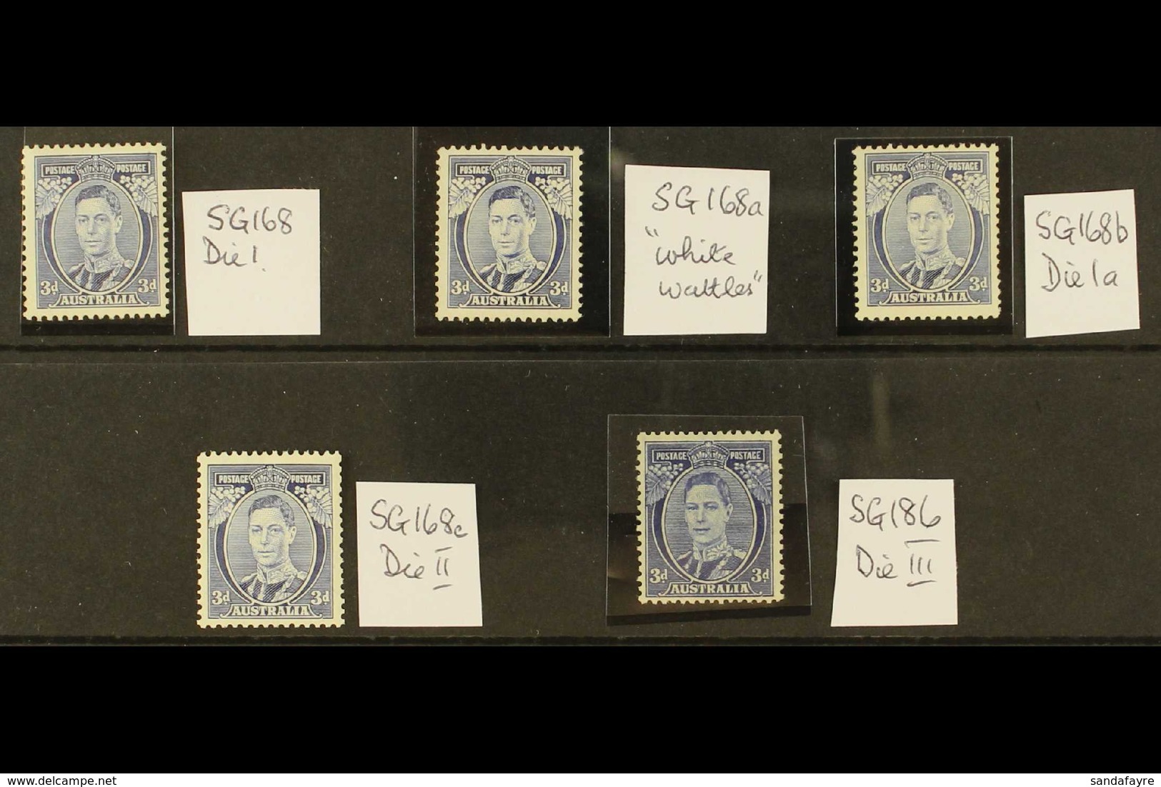 1937-49 3D BLUES SPECIALISED GROUP 3d Blue Definitive Both Perfs, With All Listed Printings And Dies, SG 168, 168a, 168b - Autres & Non Classés