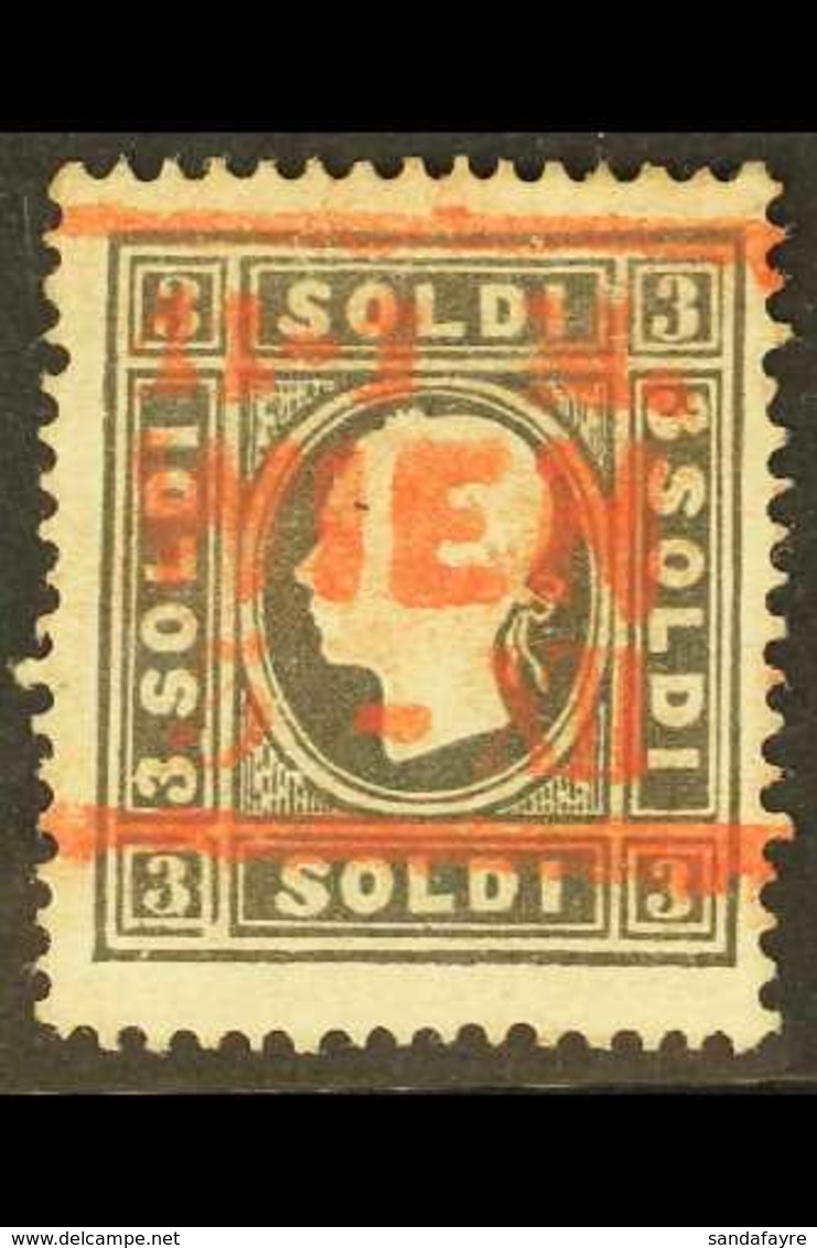 LOMBARDY VENETIA 1858 3s Black, Type I, Mi 7I, SG 17A, Very Fine Used, Red Wien Cancel. For More Images, Please Visit Ht - Altri & Non Classificati