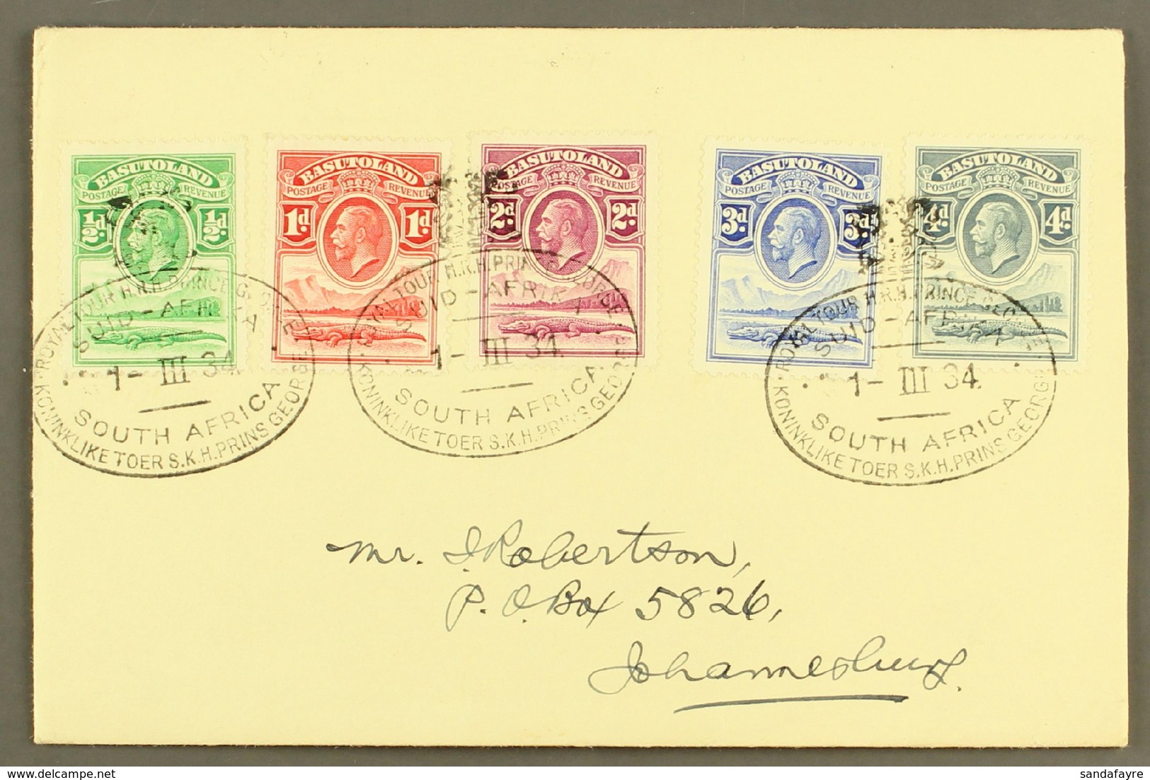 1934 ROYAL TOUR COVER Bearing 1933 Set To 4d, SG 1/5, Addressed To Johannesburg, And Tied By Very Fine Bilingual "ROYAL  - Altri & Non Classificati