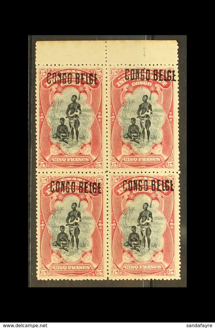 BELGIAN CONGO 1909 5f Black And Carmine Chief And Wife, With "CONGO BELGE" Local Overprint Type 3, COB 38L3, Upper Margi - Altri & Non Classificati