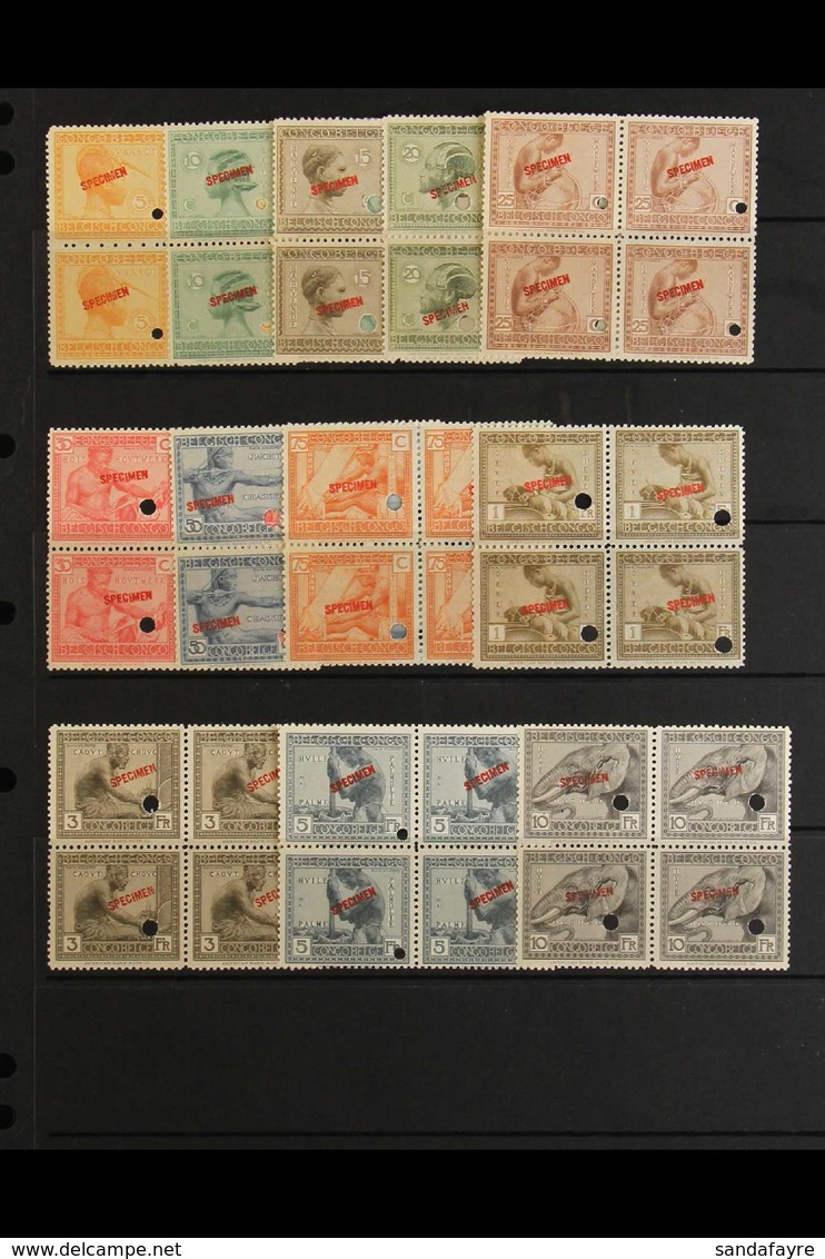 BELGIAN CONGO 1923 Pictorial Set, COB 106/117, Superb Never Hinged Mint Blocks Of Four With "SPECIMEN" Overprints And Se - Autres & Non Classés