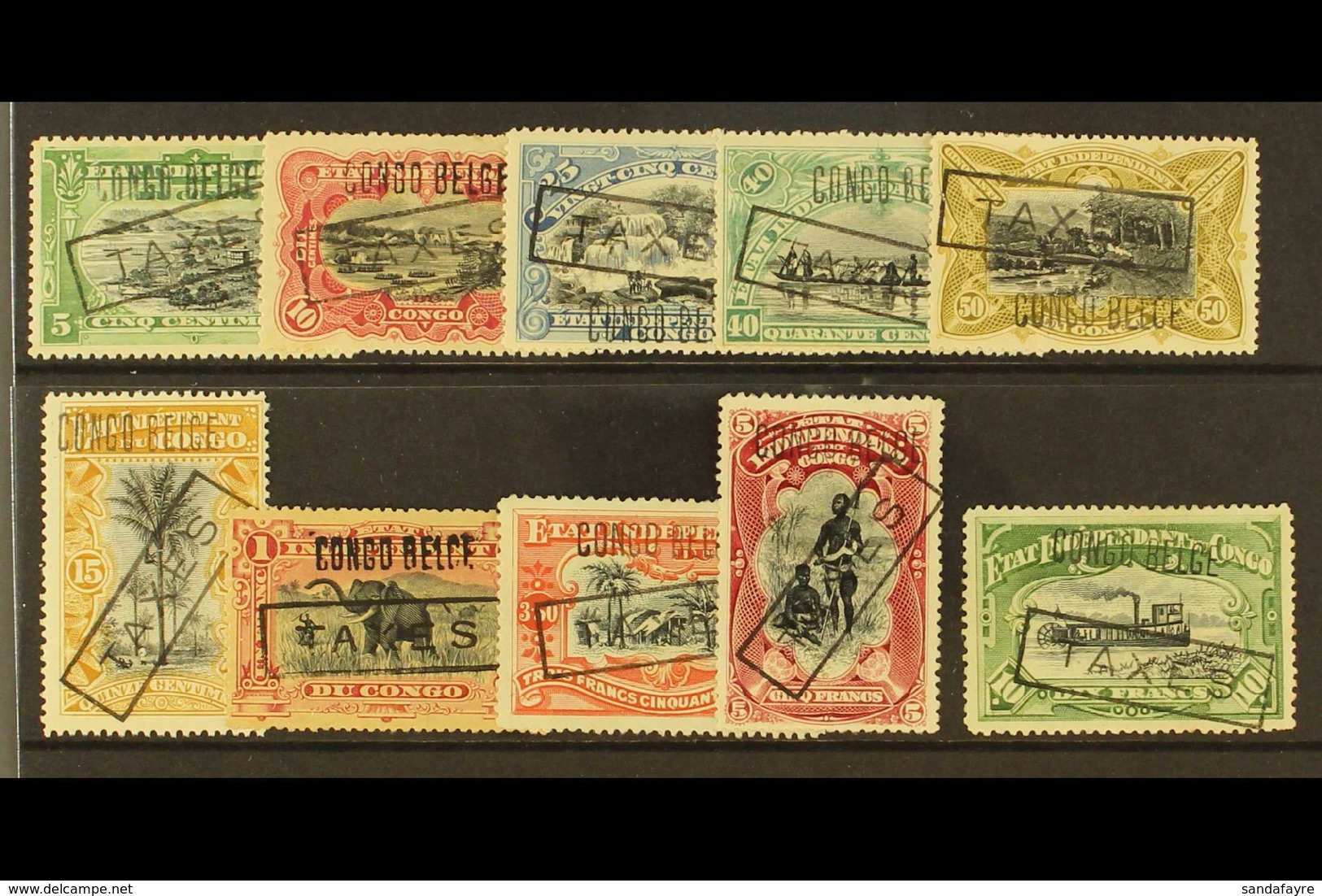 CONGO POSTAGE DUES. 1909 Handstamped Set Complete, Cob TX7/16, Mint (the 50c, 3.50f & 5f Values Without Gum), Cat €1595, - Autres & Non Classés