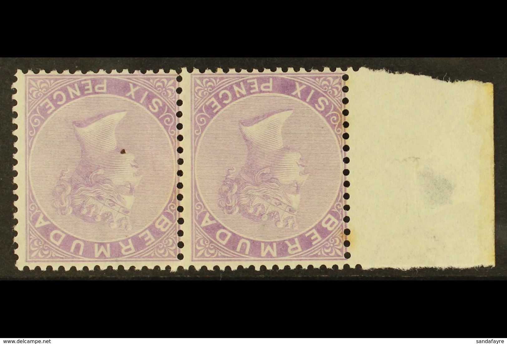 1874 6d Dull Mauve, Watermark Inverted, SG 7w, Mint Horizontal Marginal Pair, One Unmounted, Light Age Marks To Back. Fo - Bermudes