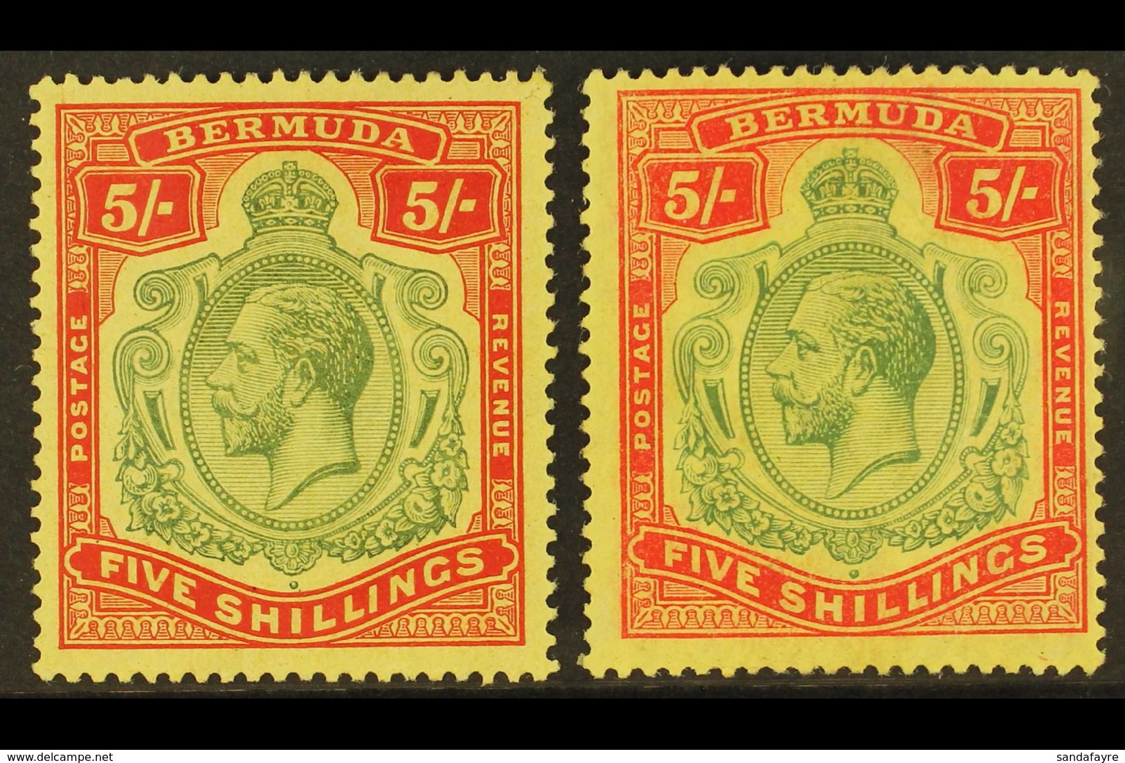 1918-22 5s, The Two Shades, SG 53/53d, Fine Mint. (2) For More Images, Please Visit Http://www.sandafayre.com/itemdetail - Bermuda