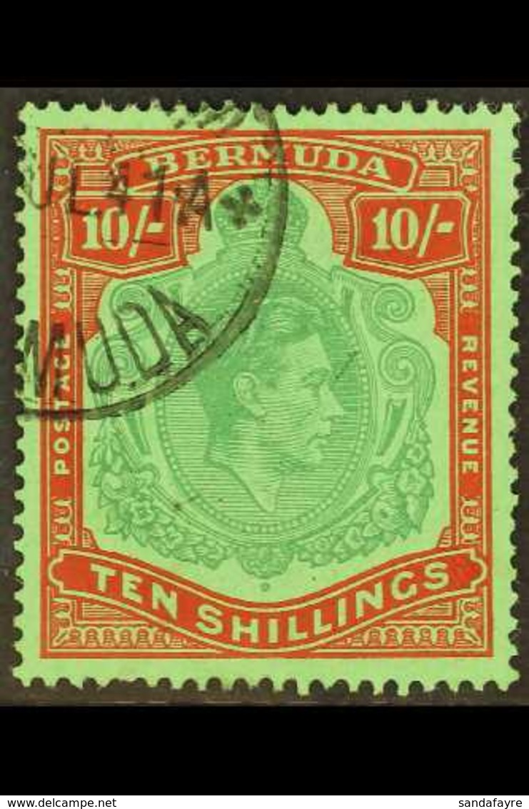 1939 10s. Bluish Green And Deep Red On Green, SG 119a, With Neat 1941 Corner Cds.  For More Images, Please Visit Http:// - Bermudes