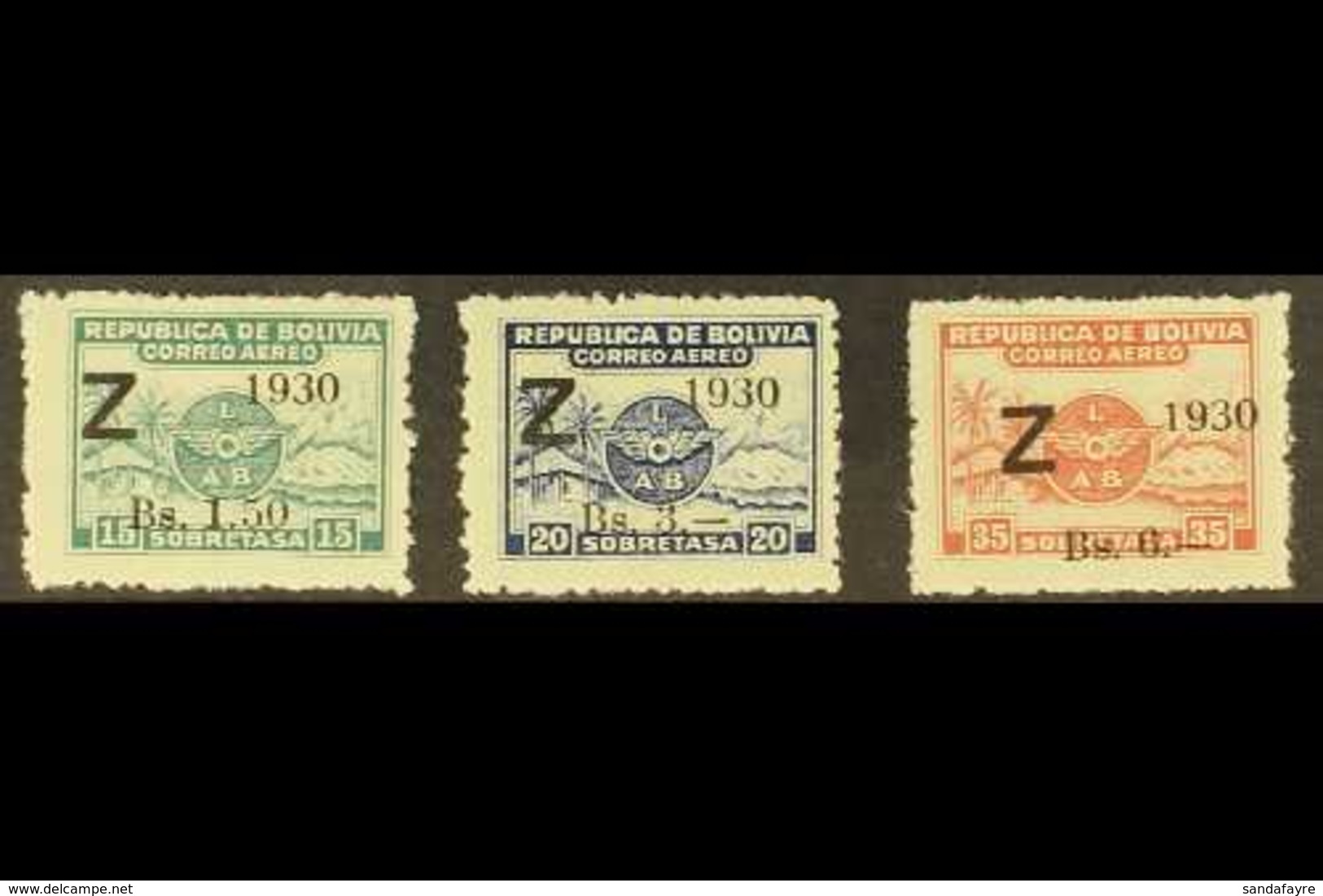 1930 Air Graf Zeppelin "Z" Overprints Complete Set (Scott C24/26, SG 241/43), Fine Mint, Usual Rough Perfs, 3b On 20c Wi - Bolivie