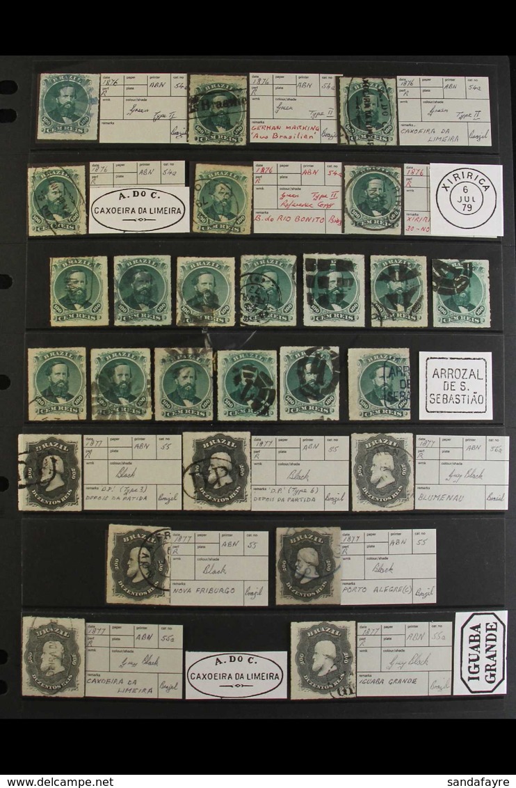 1876-77 DOM PEDRO ROULETTED ISSUES. INTERESTING FINE USED COLLECTION With Shades & Postmark Interest On Stock Pages, Inc - Sonstige & Ohne Zuordnung